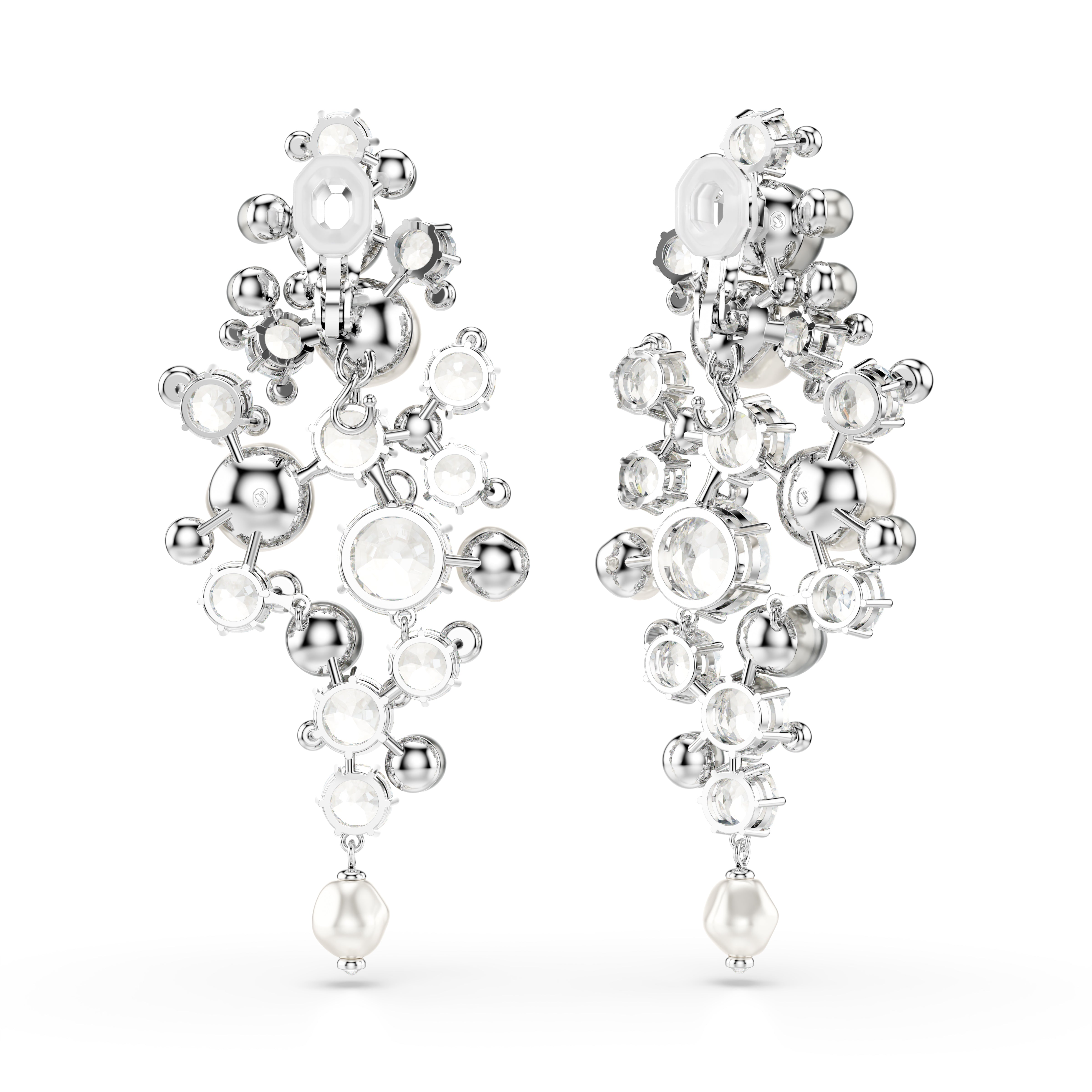 Constella Küpe, Kristal İnci, Yuvarlak Kesim, Beyaz, Rodyum Kaplama