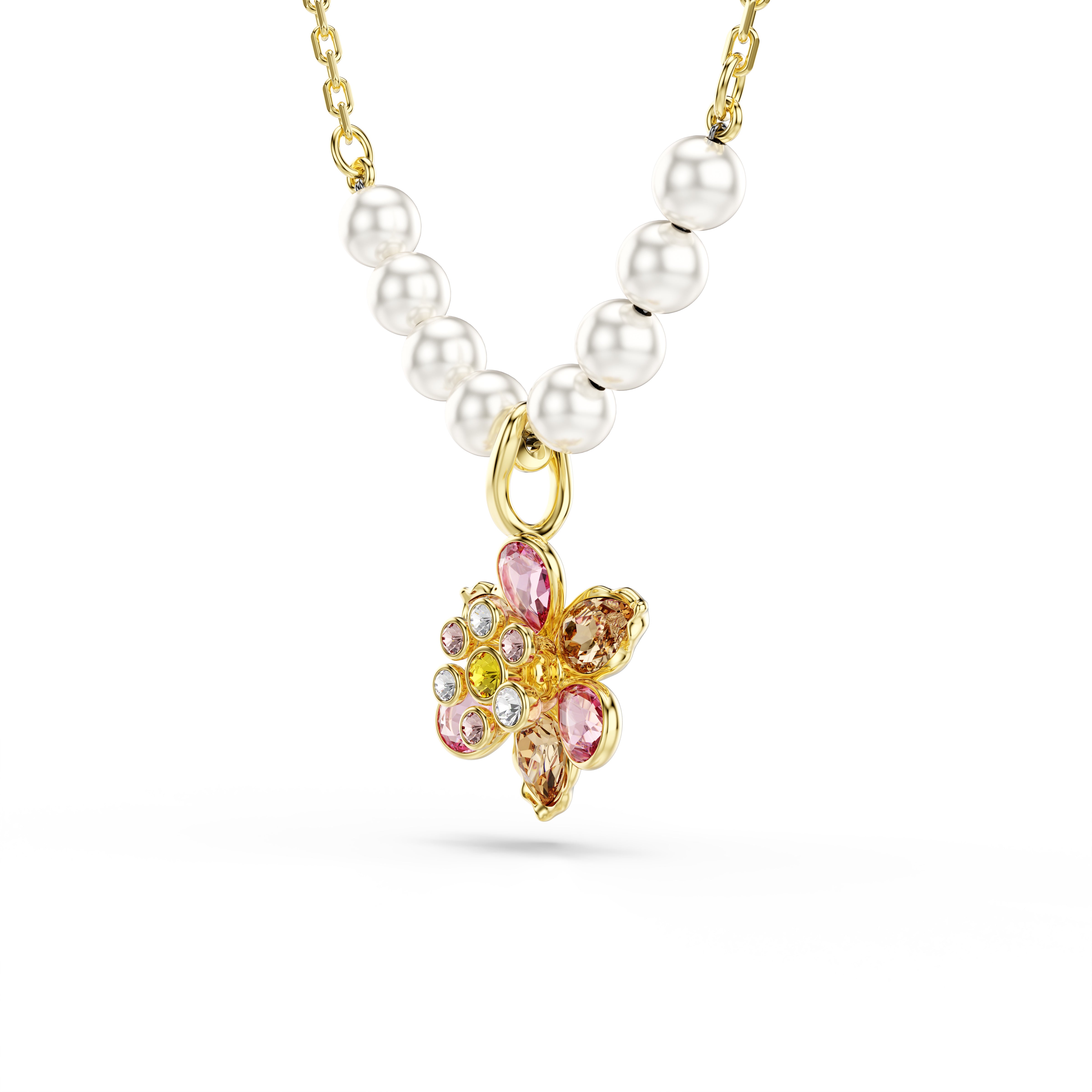 Idyllia Kolye, Kristal İnci, Karişik Kesim, Çiçek, Çok Renkli, Altin Rengi Kaplama