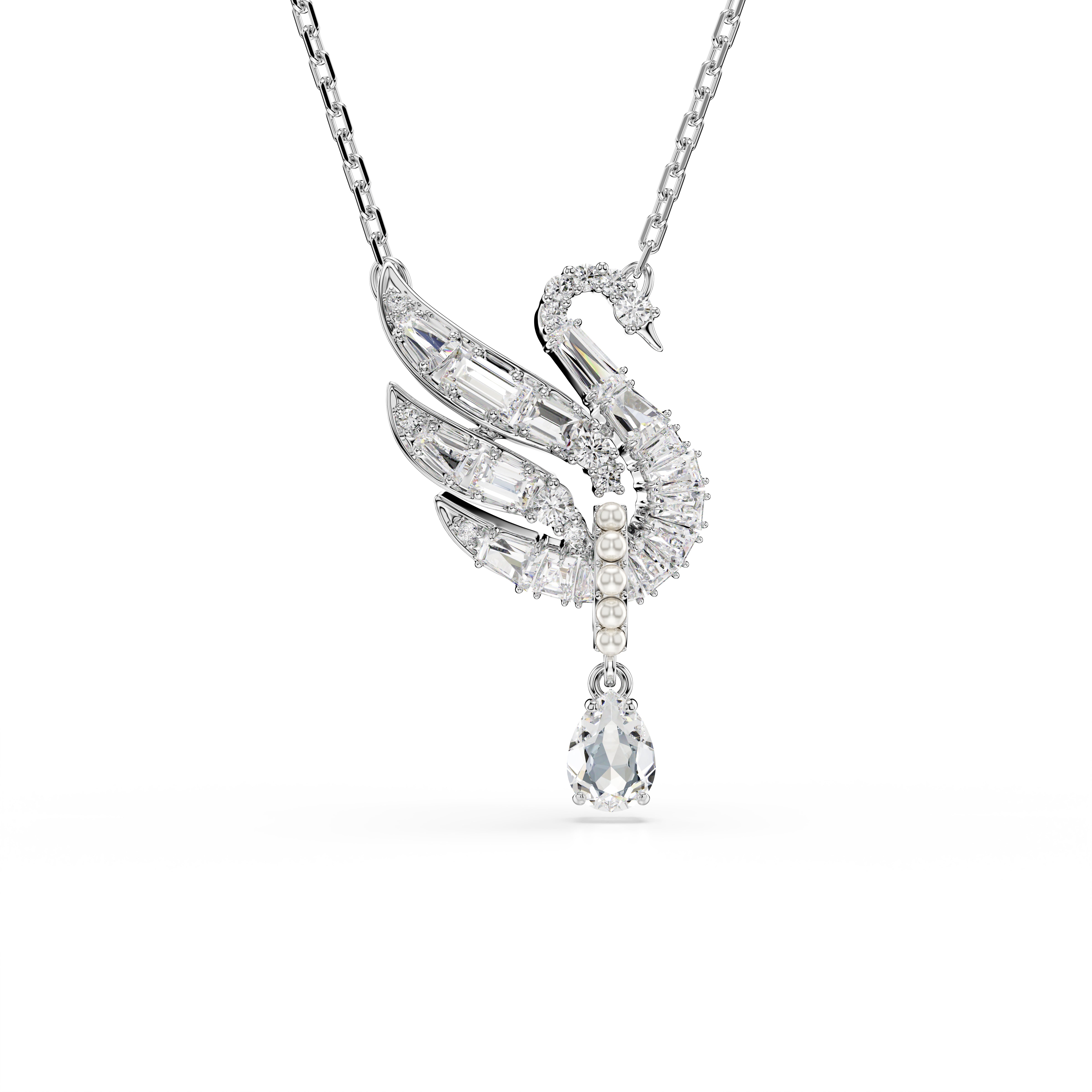 Swan Kolye, Kuğu, Beyaz, Rodyum Kaplama
