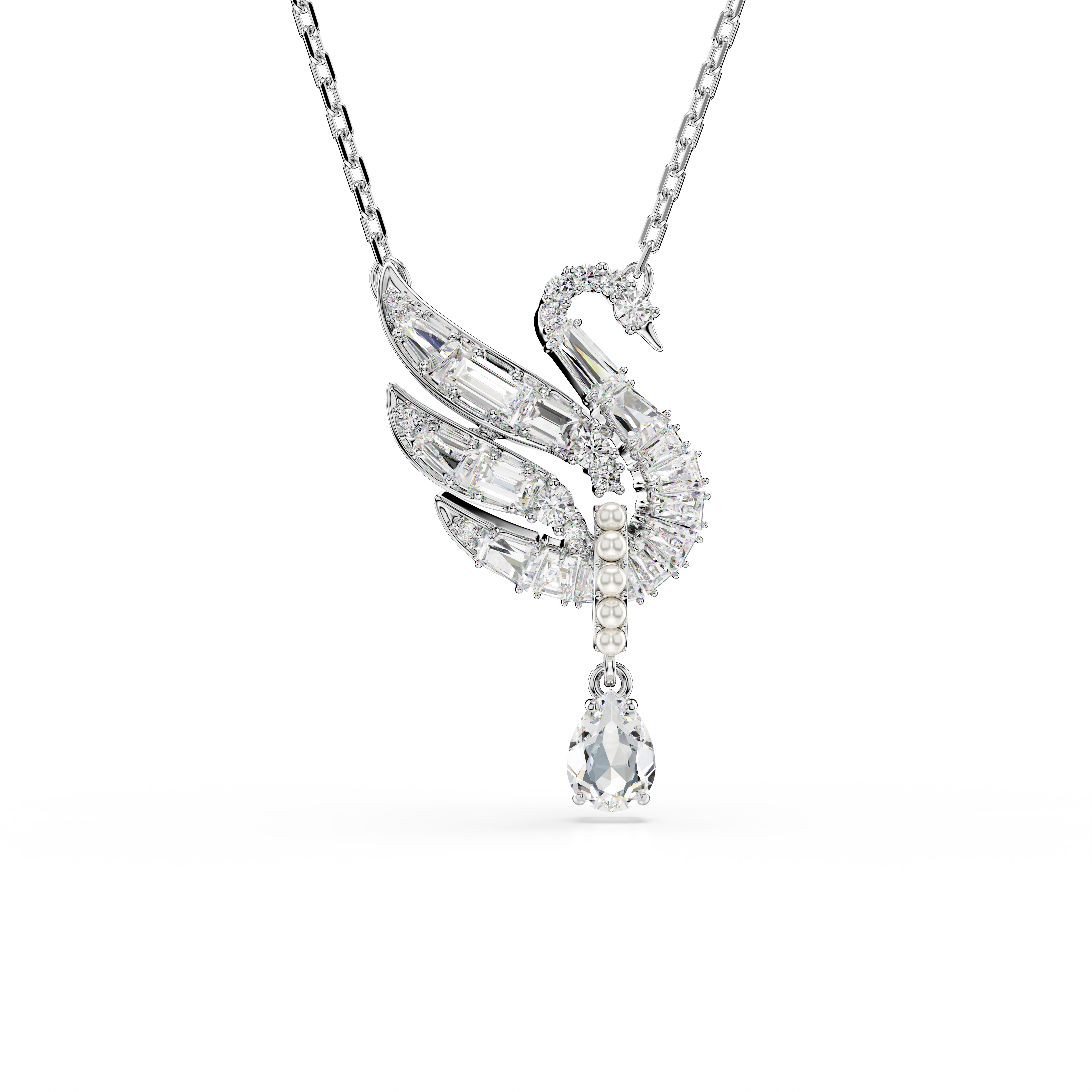 Swan Kolye, Kuğu, Beyaz, Rodyum Kaplama