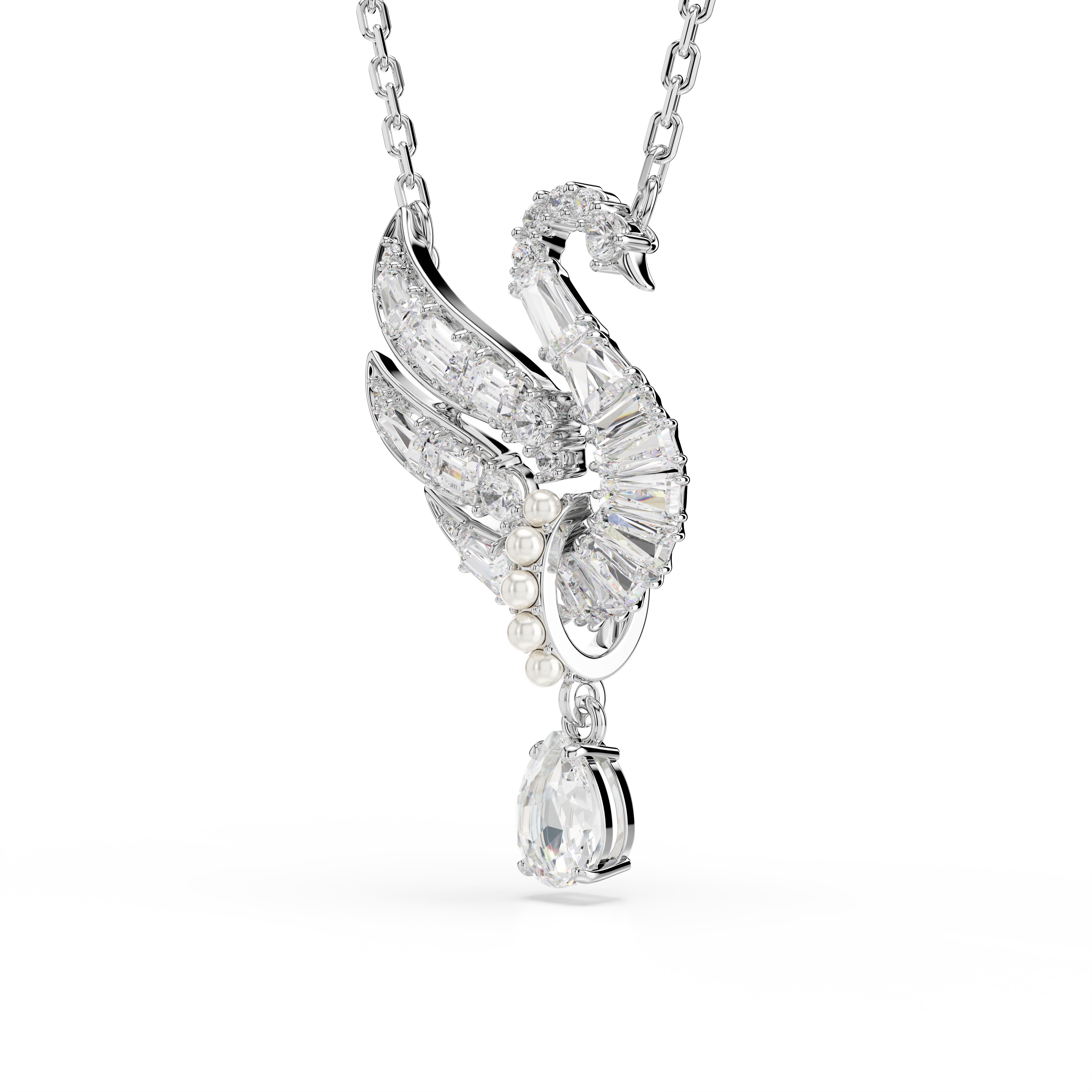 Swan Kolye, Kuğu, Beyaz, Rodyum Kaplama