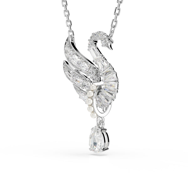 Swan Kolye, Kuğu, Beyaz, Rodyum Kaplama