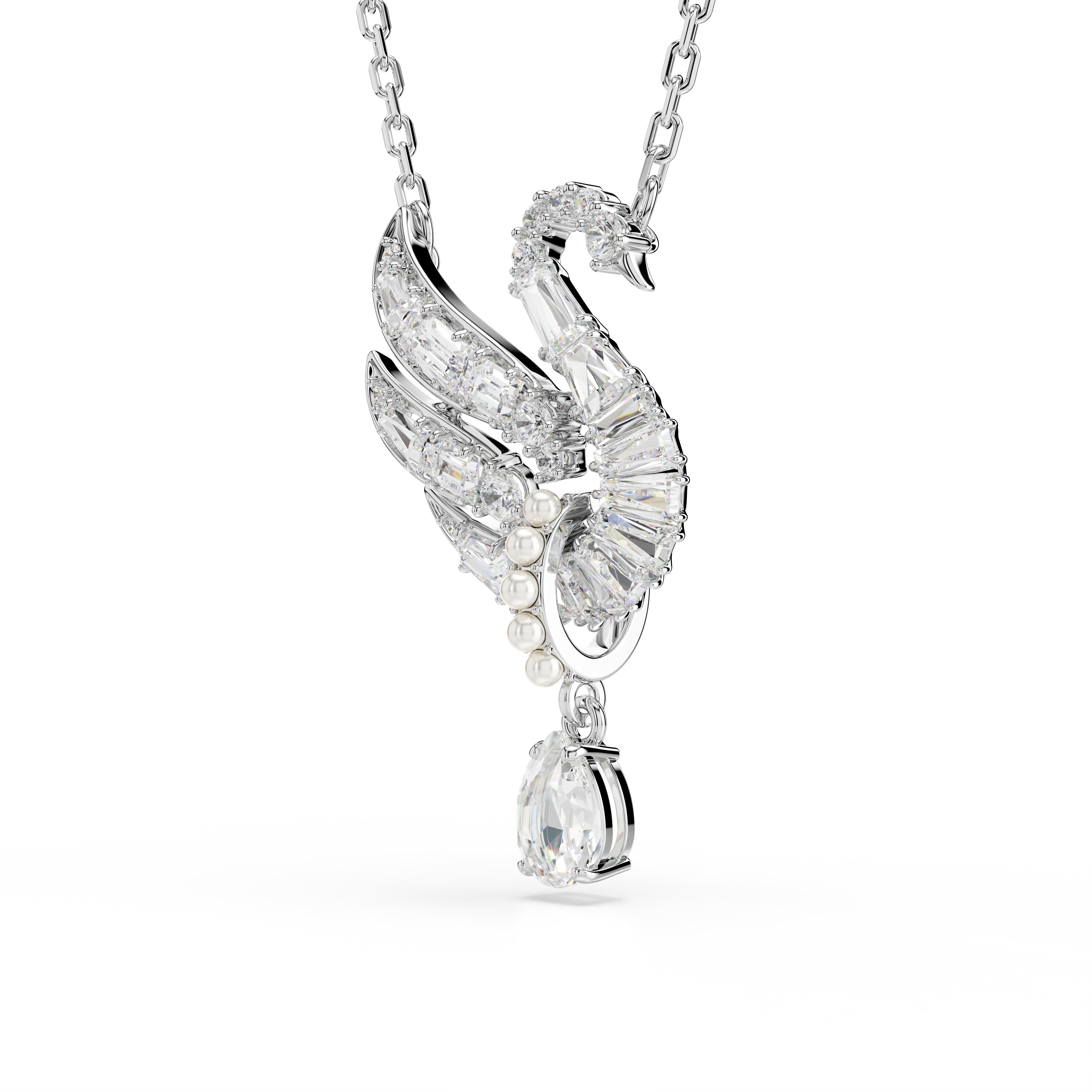 Swan Kolye, Kuğu, Beyaz, Rodyum Kaplama