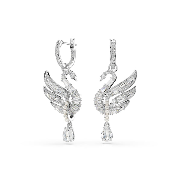 Swan Küpeler, Kuğu, Beyaz, Rodyum Kaplama