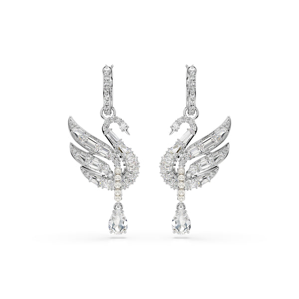 Swan Küpeler, Kuğu, Beyaz, Rodyum Kaplama