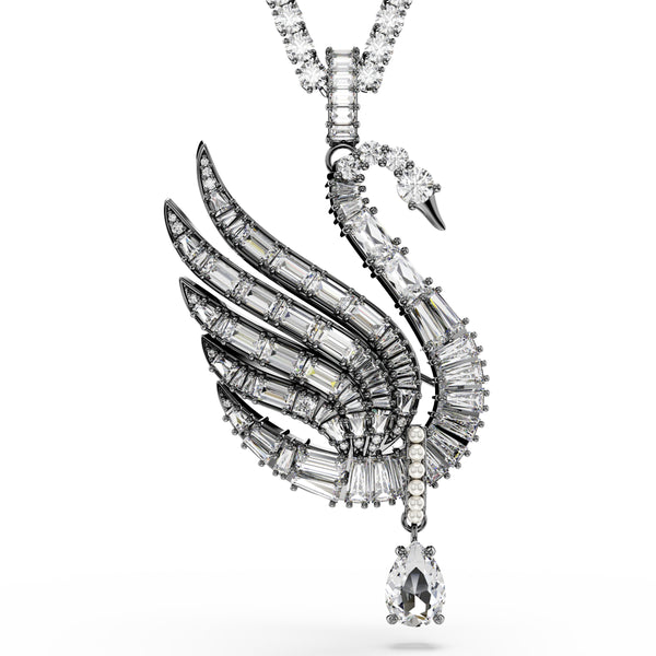 Swan Kolye Ve Broş, Kuğu, Beyaz, Rutenyum Kaplama