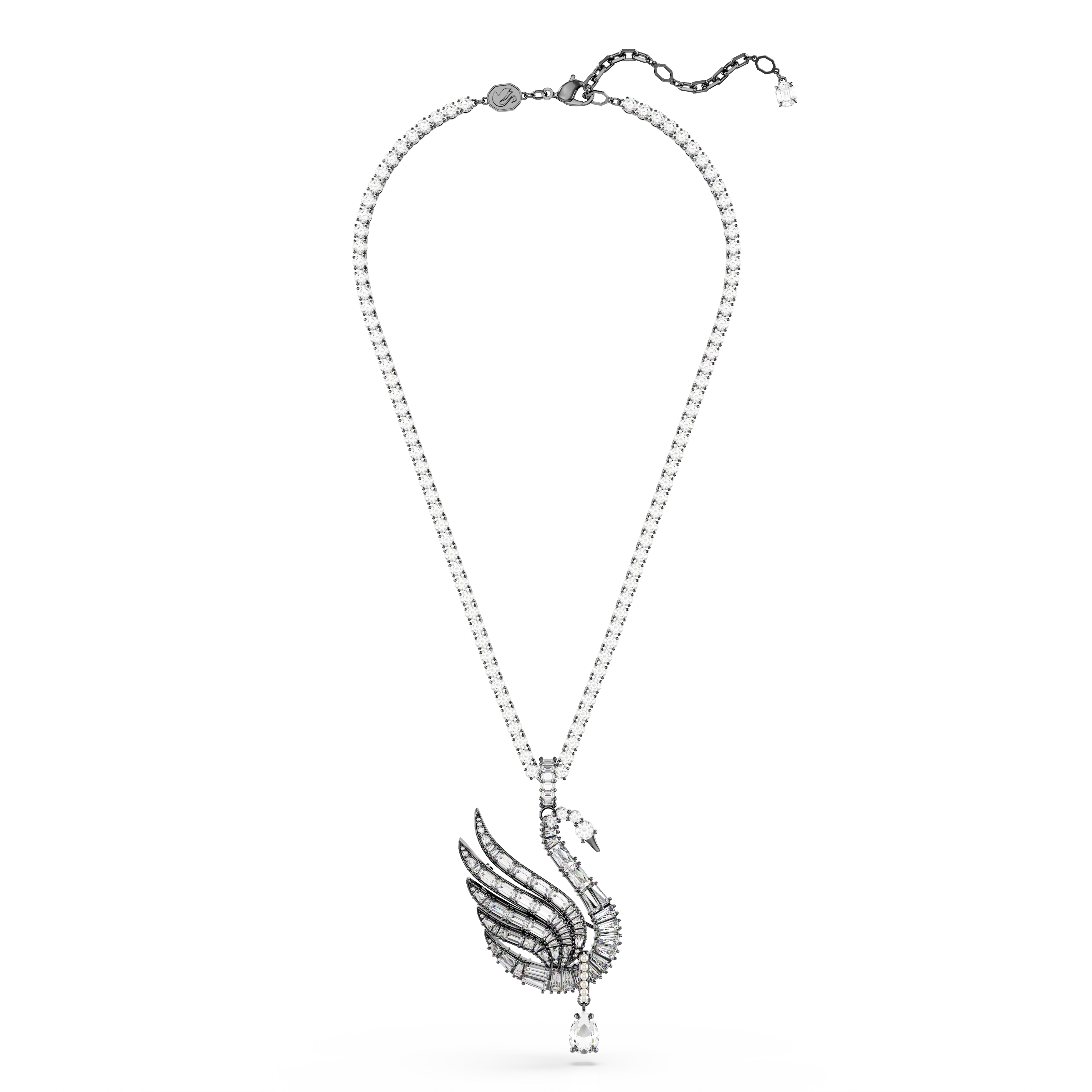 Swan Kolye Ve Broş, Kuğu, Beyaz, Rutenyum Kaplama