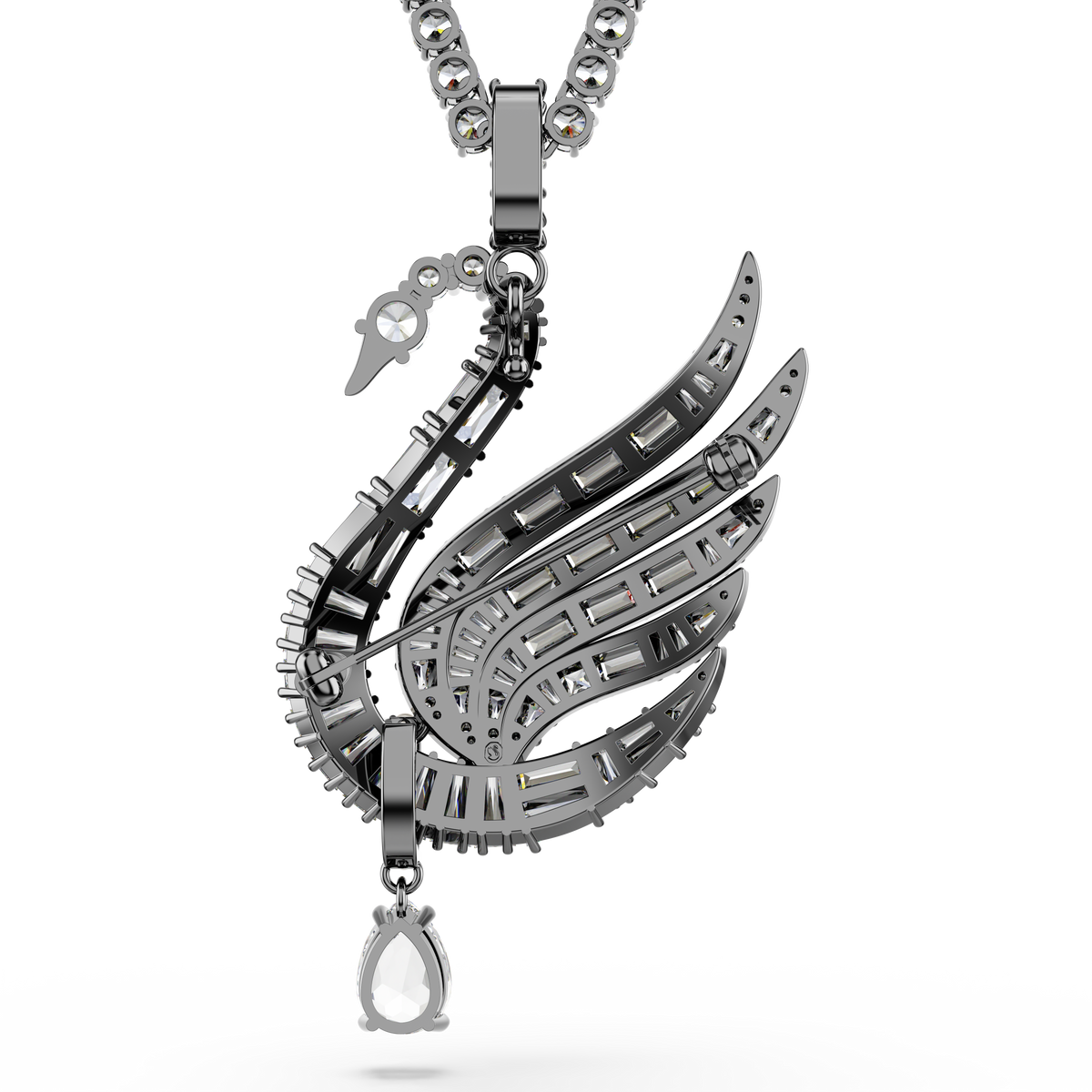Swan Kolye ve Broş, Kuğu, Beyaz, Rutenyum Kaplama