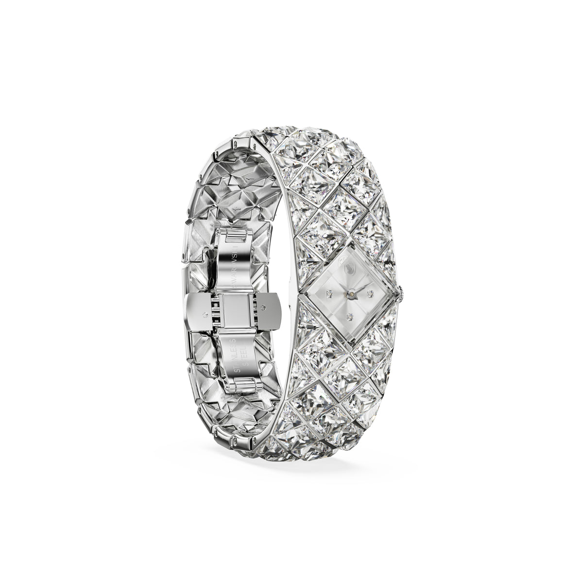Curiosa Bangle Saat, İsviçre Üretimi, Kristal Bileklik, Gümüş Ton, Paslanmaz Çelik