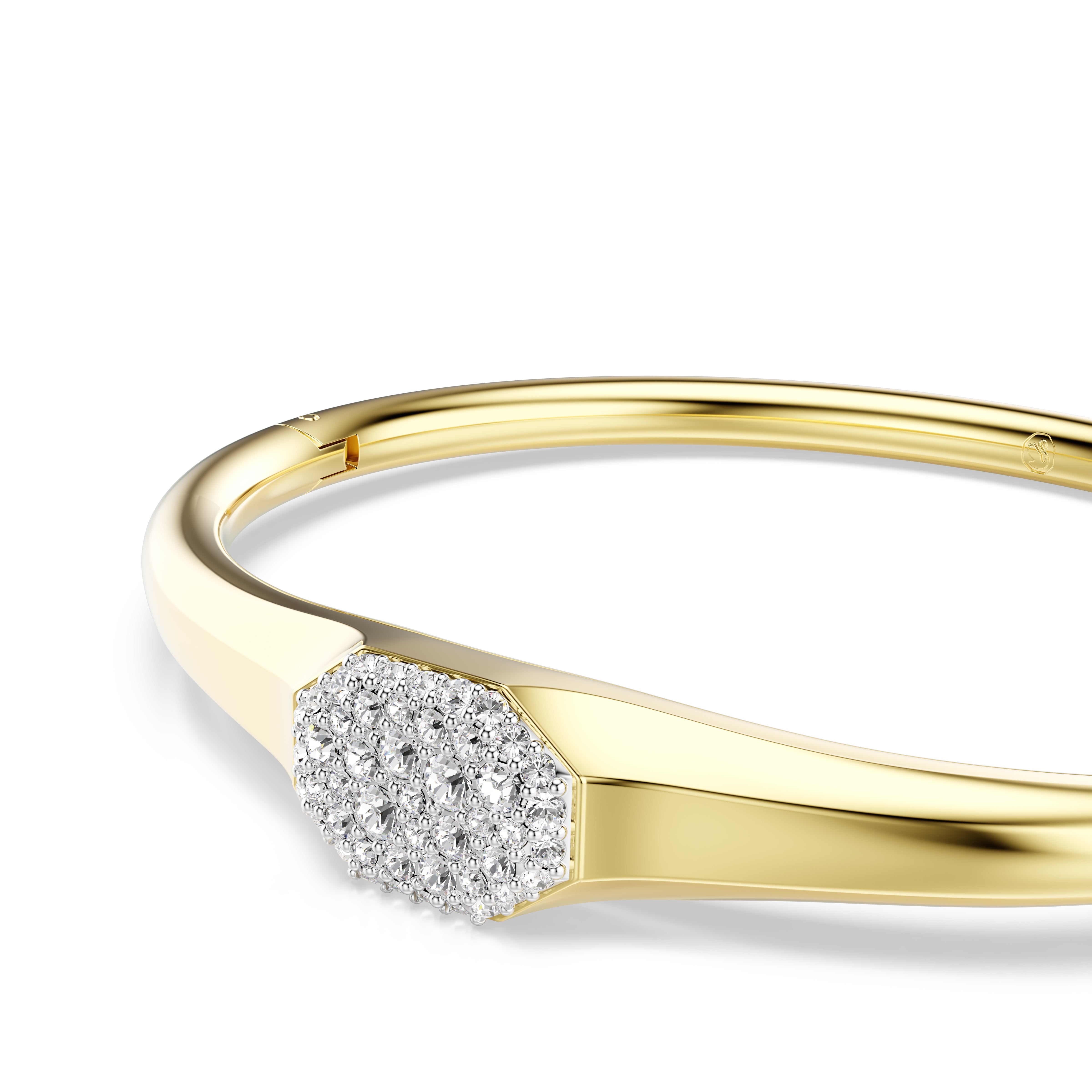 Dextera Bangle Bileklik, Yuvarlak Kesim, Beyaz, Sari Altin Rengi Kaplama