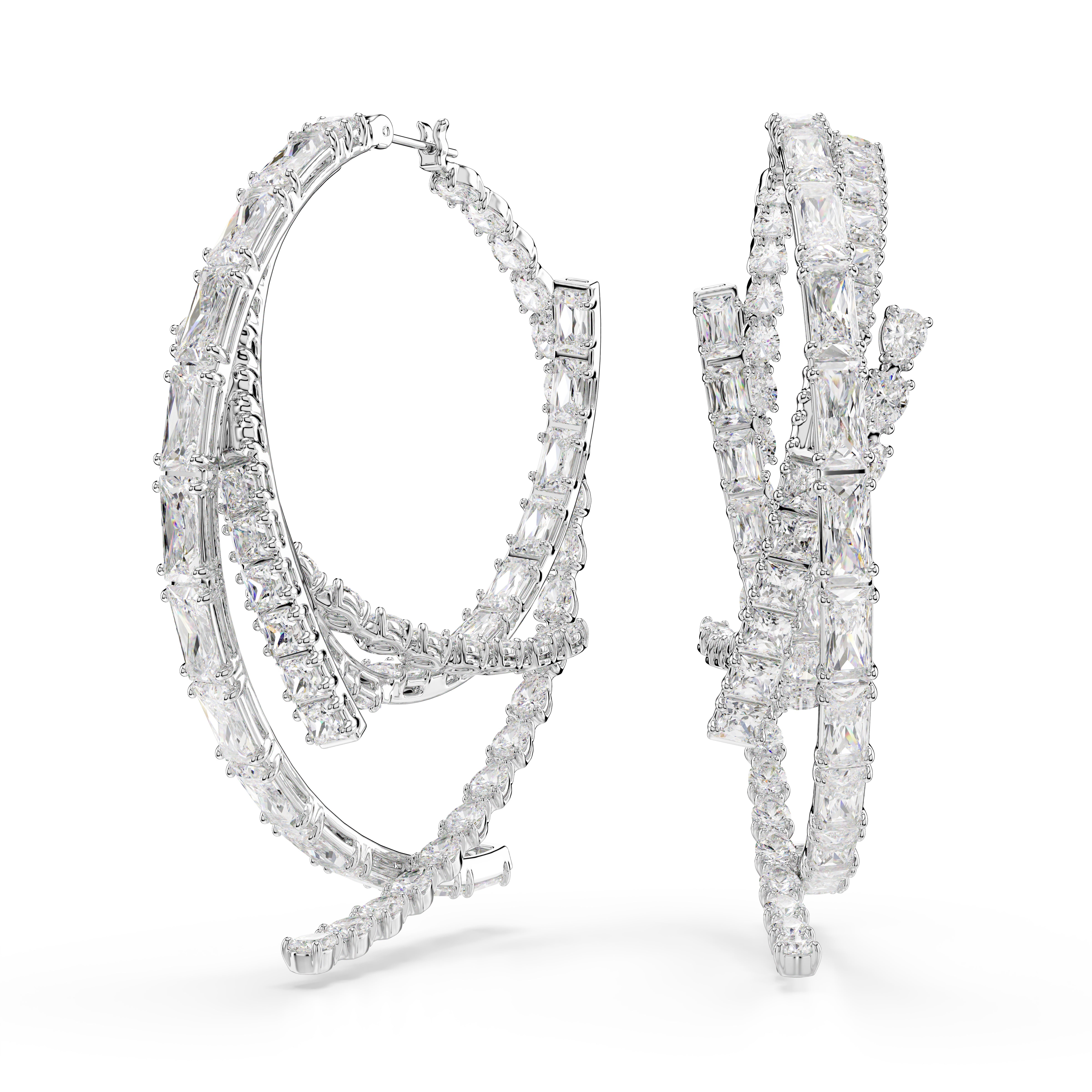 Matrix Halka Küpeler, Karişik Kesimler, Beyaz, Rodyum Kaplama