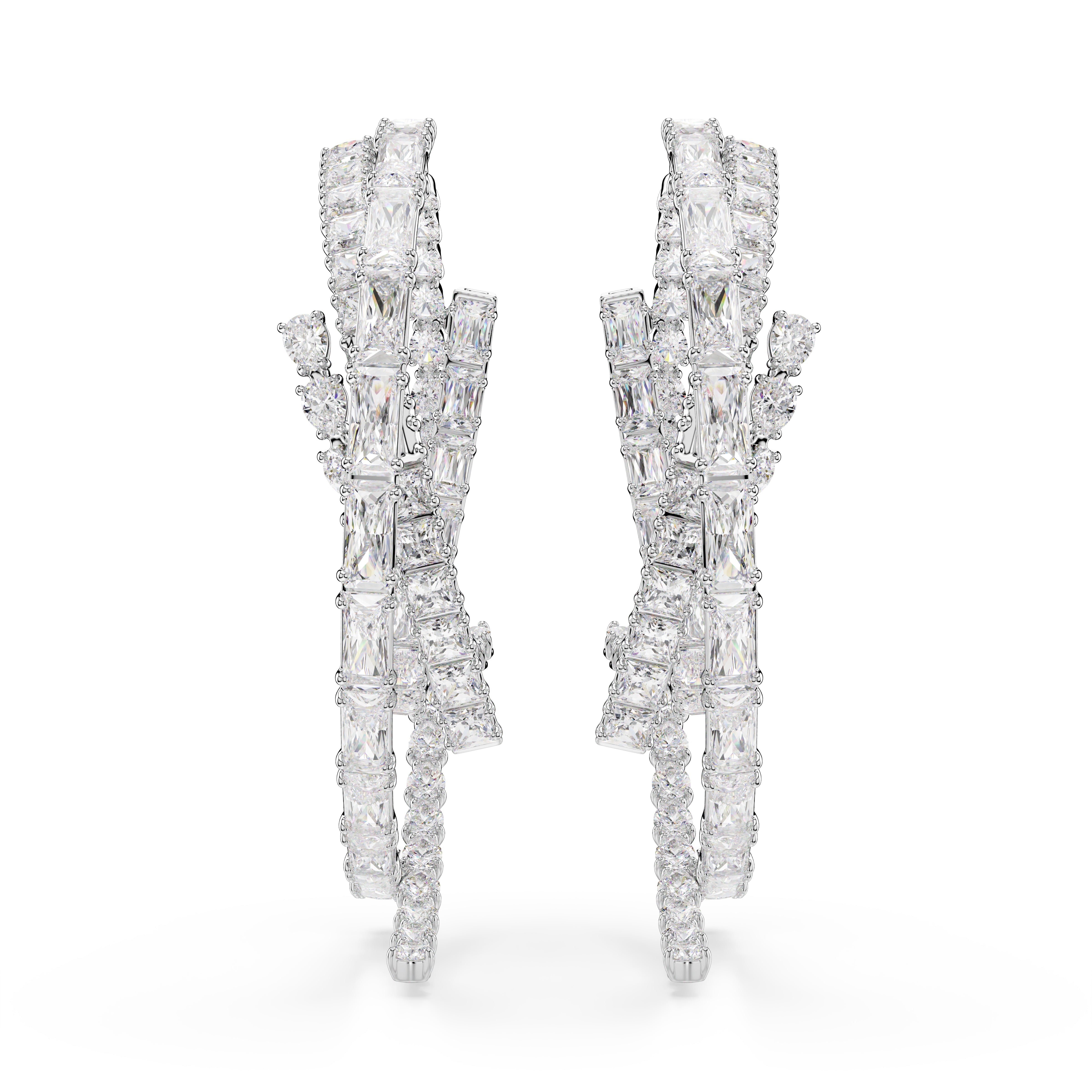 Matrix Halka Küpeler, Karişik Kesimler, Beyaz, Rodyum Kaplama