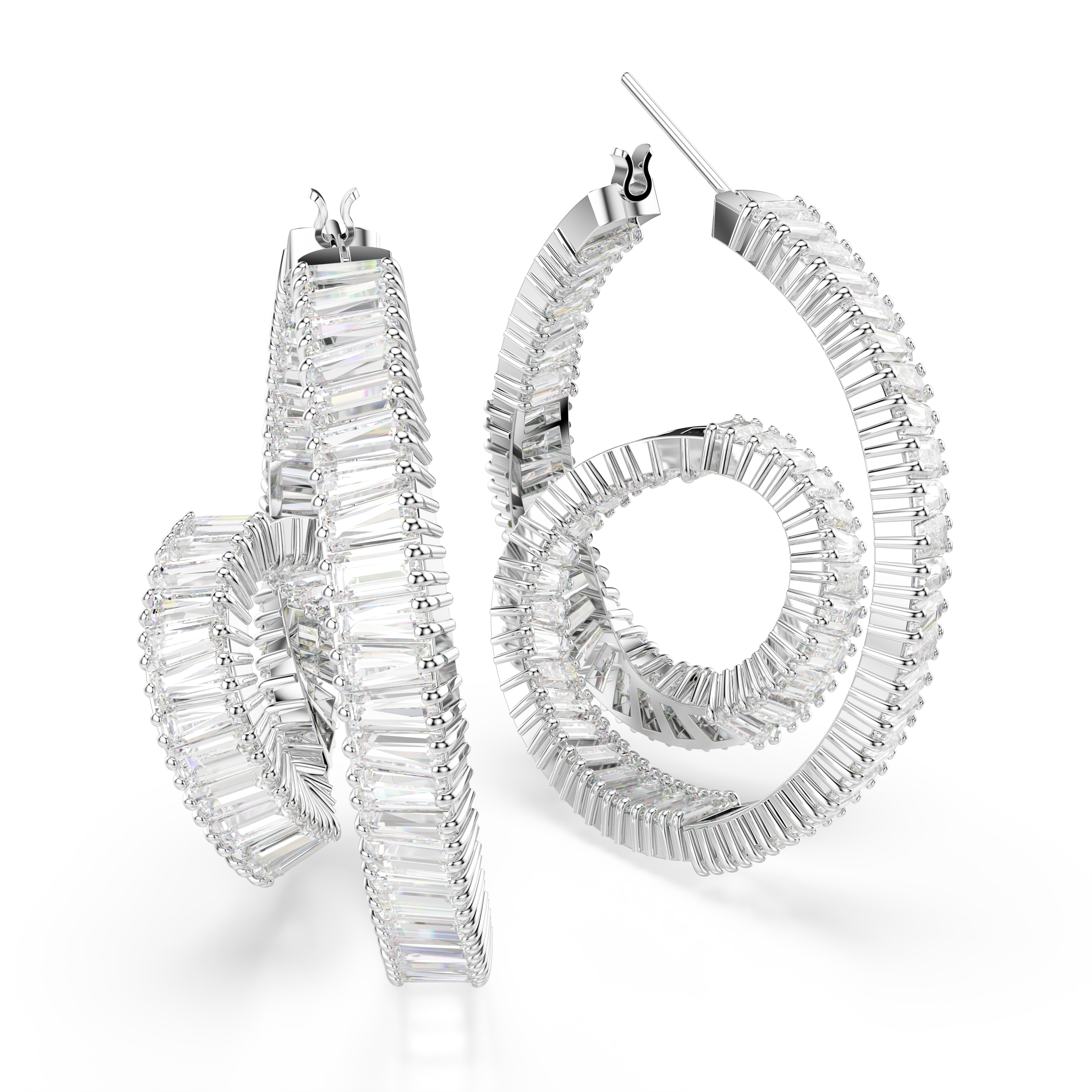 Matrix Halka Küpe, Baget Kesim, Ribbon, Beyaz, Rodyum Kaplama