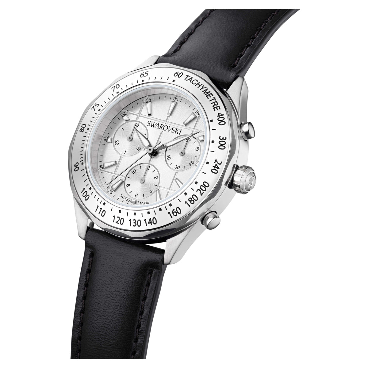 Dextera Tachymetre Saat, İsviçre Üretimi, Deri Kayış, Gümüş Rengi, Paslanmaz Çelik