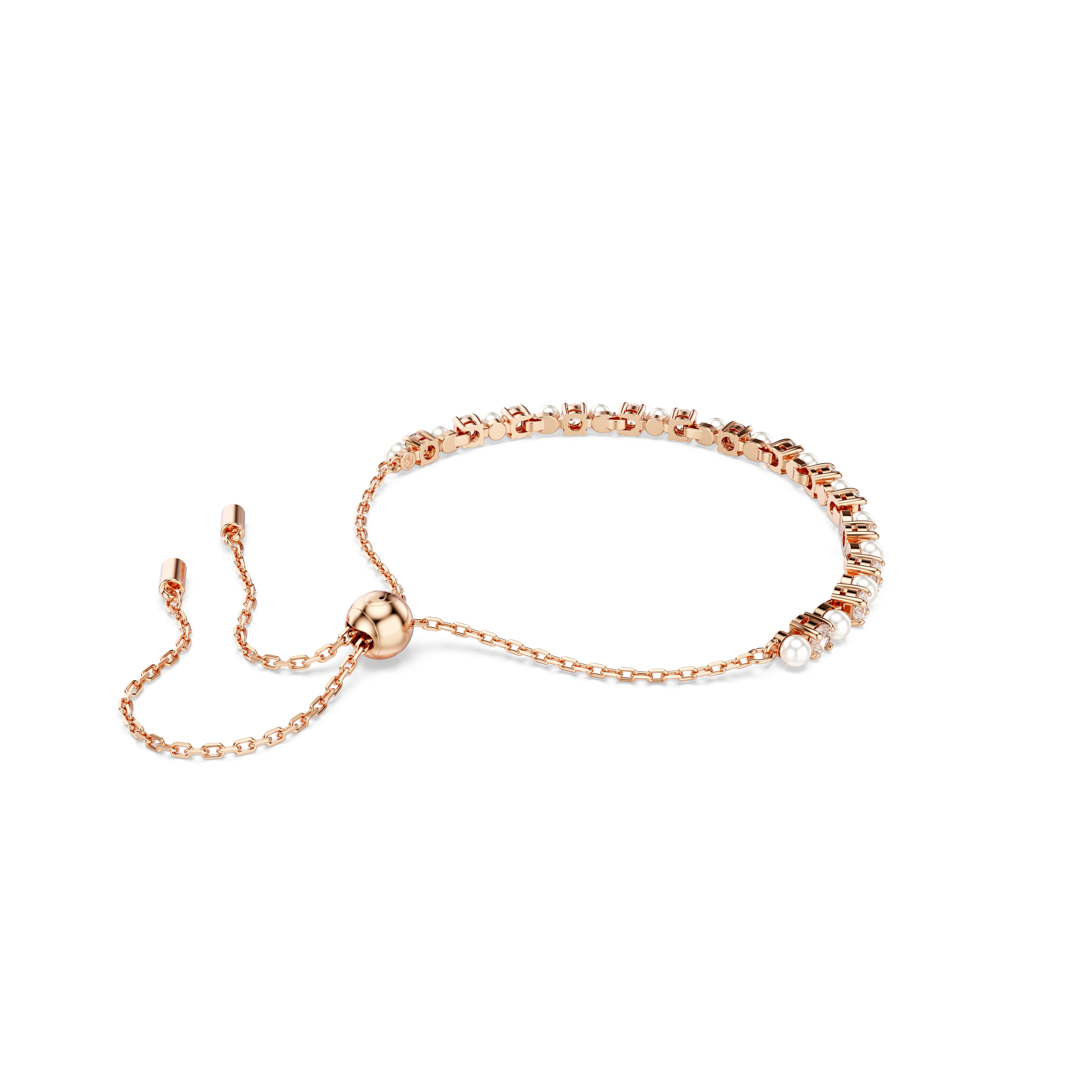 Matrix Bileklik, Kristal İnci, Round Cut, Beyaz, Pembe Altin Rengi Kaplama