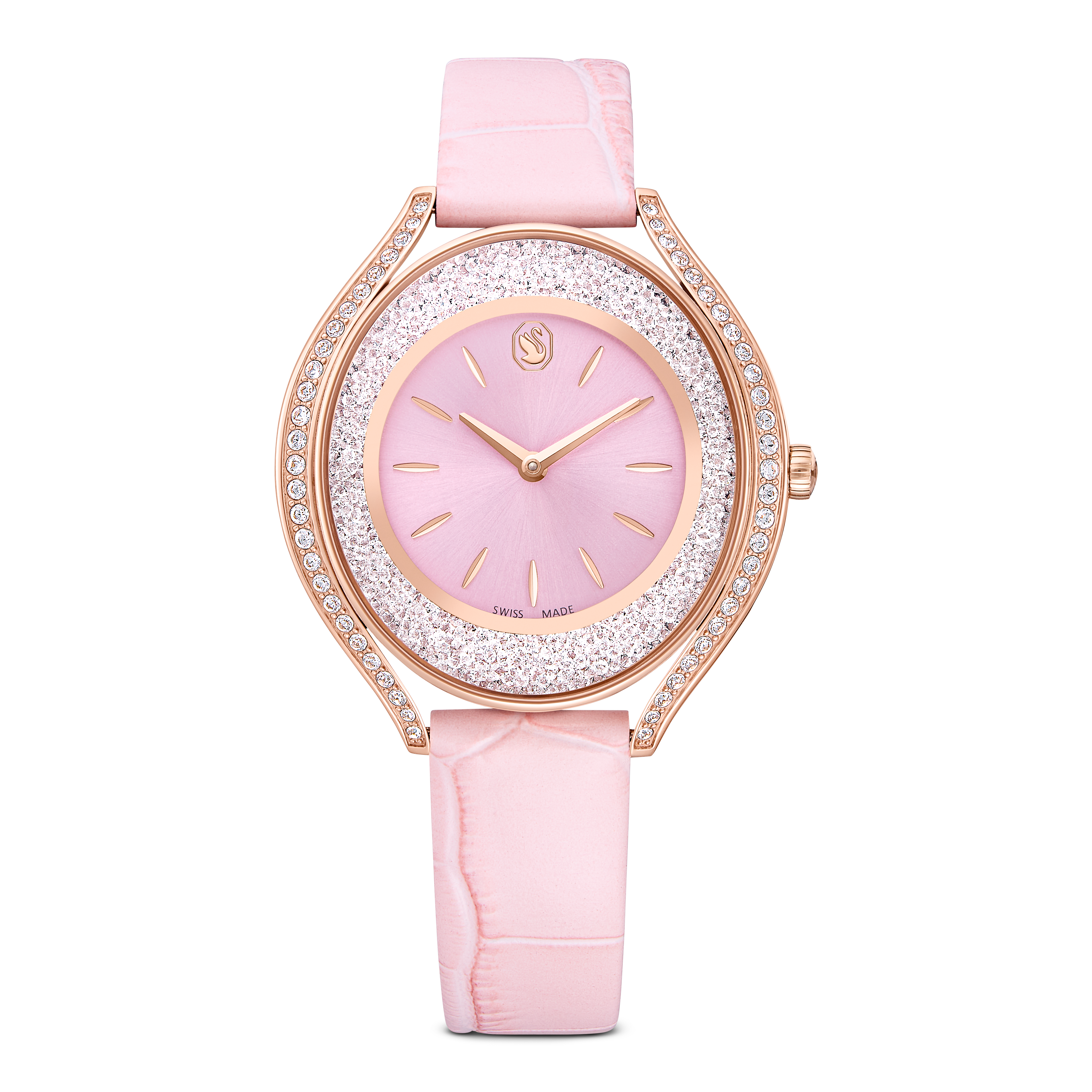 Crystalline Aura Saat, İsviçre Üretimi, Deri Kayış, Pembe, Pembe Altın Rengi Yüzey