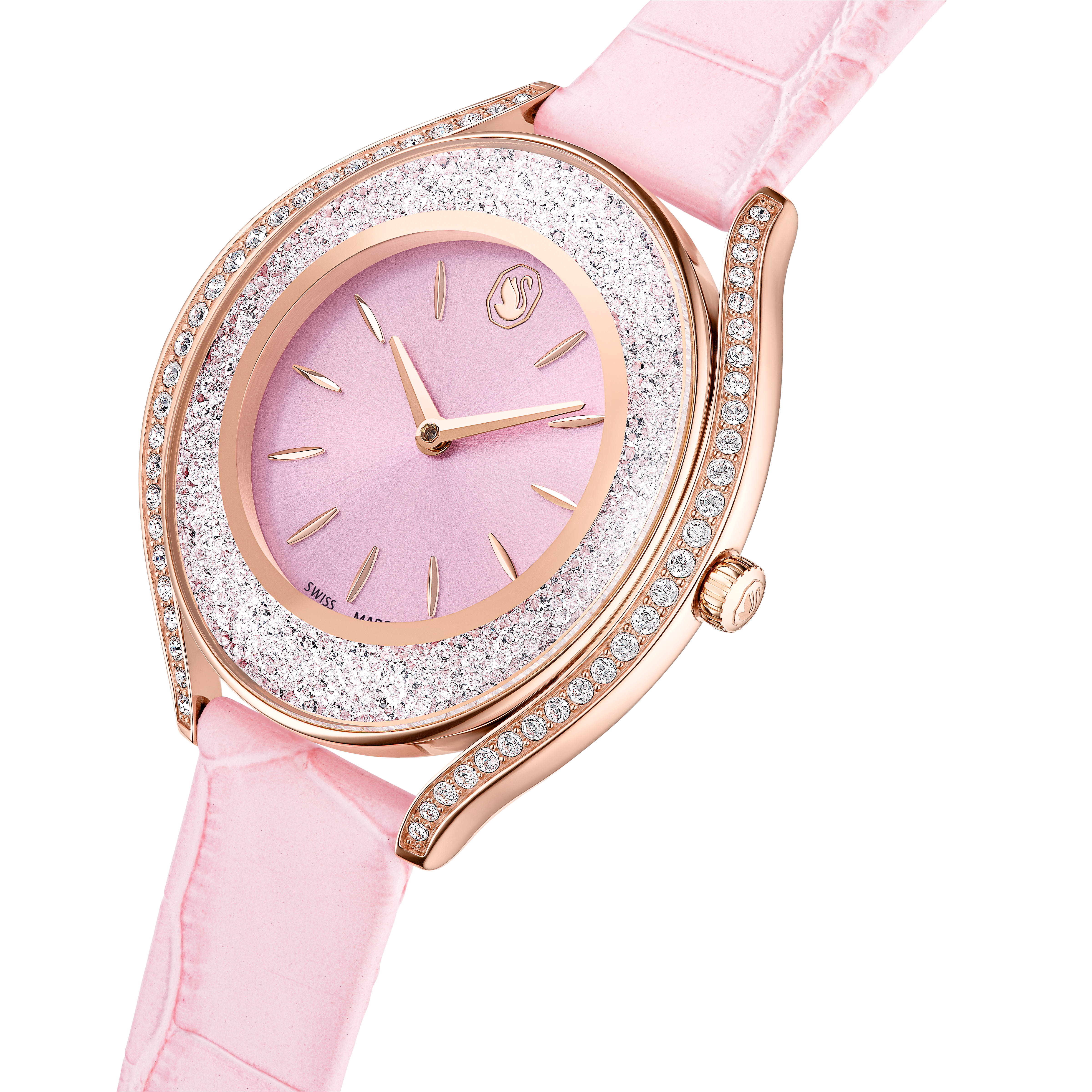 Crystalline Aura Saat, İsviçre Üretimi, Deri Kayış, Pembe, Pembe Altın Rengi Yüzey