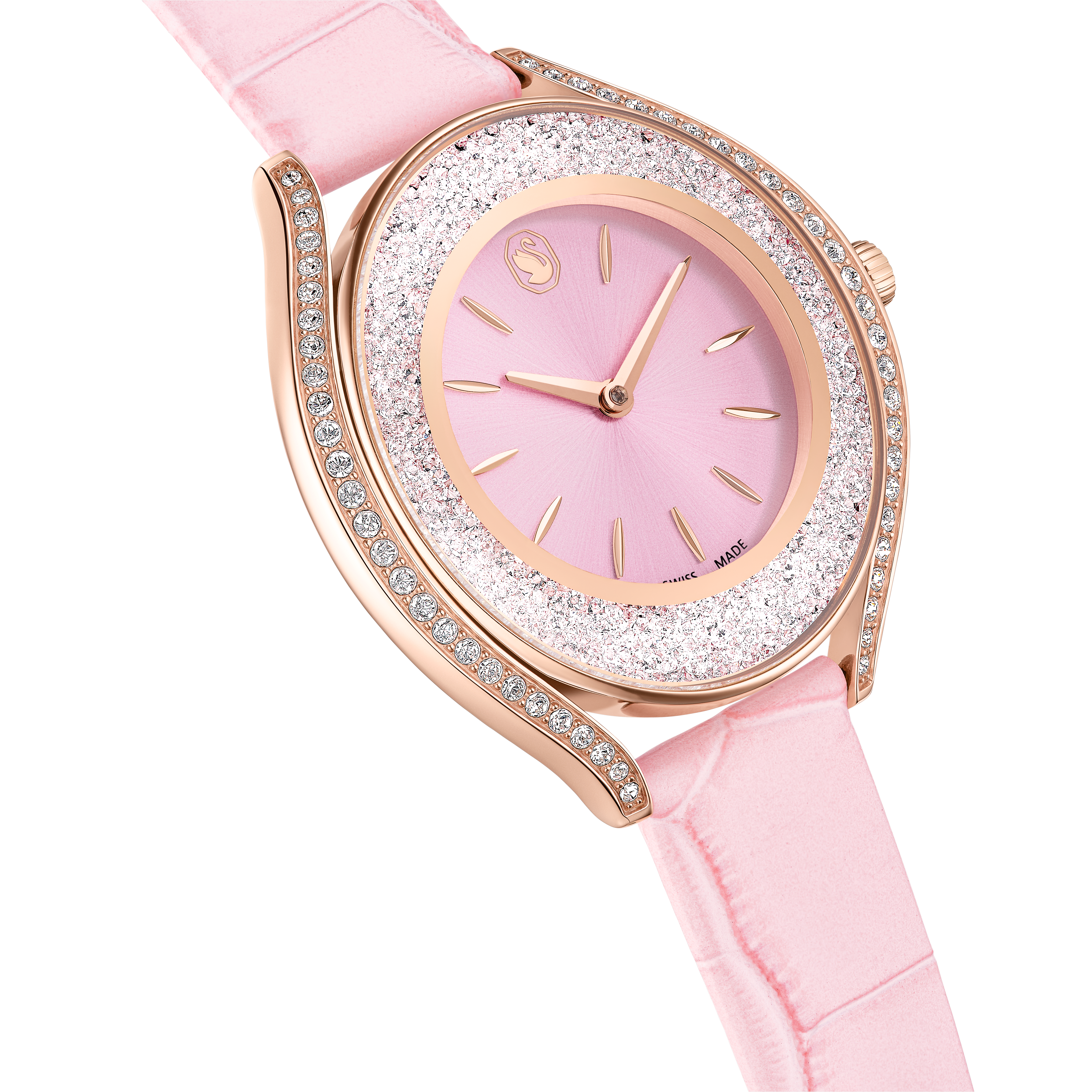 Crystalline Aura Saat, İsviçre Üretimi, Deri Kayış, Pembe, Pembe Altın Rengi Yüzey