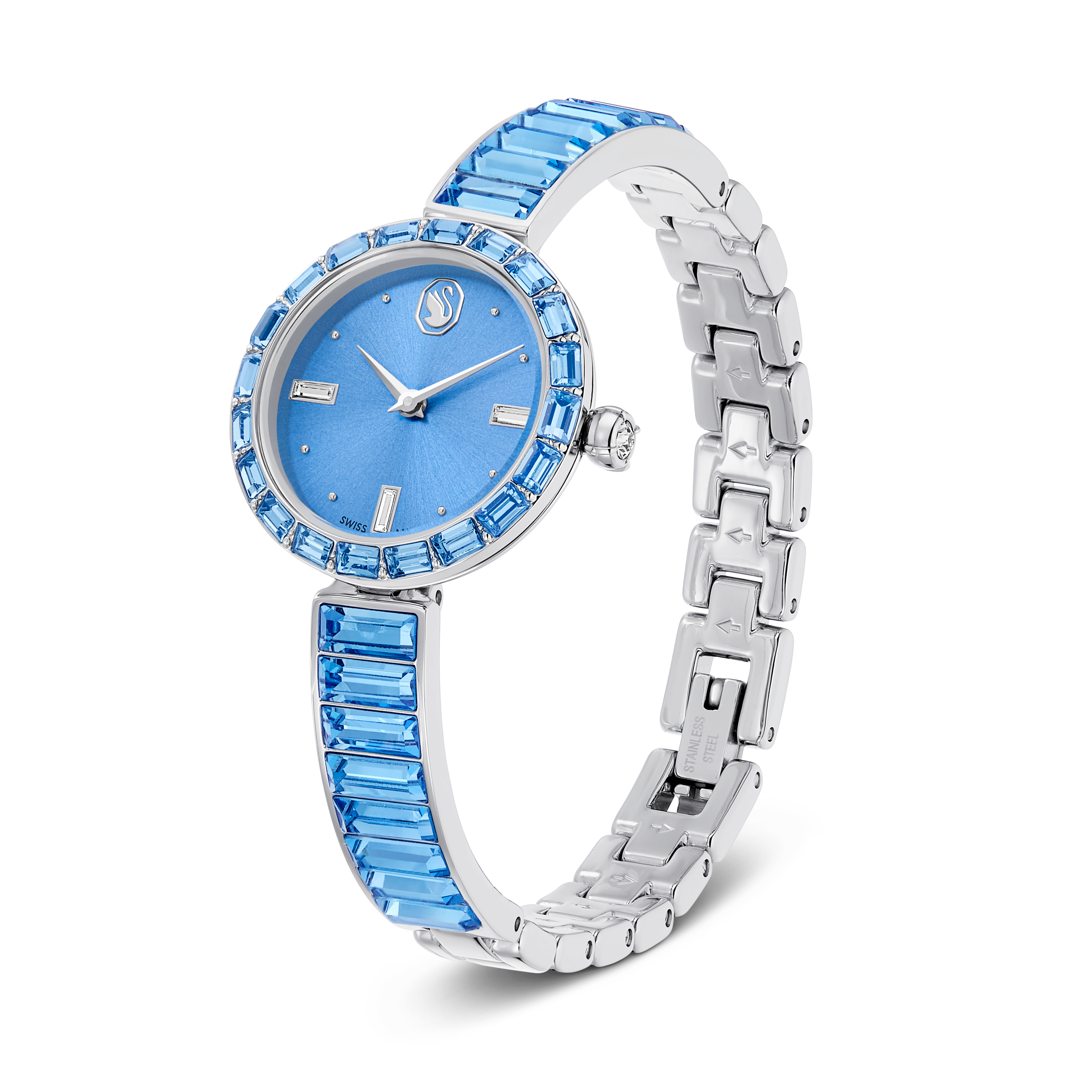 Matrix Bangle Saat, İsviçre Üretimi, Kristal Bangle Bileklik, Mavi, Paslanmaz Çelik