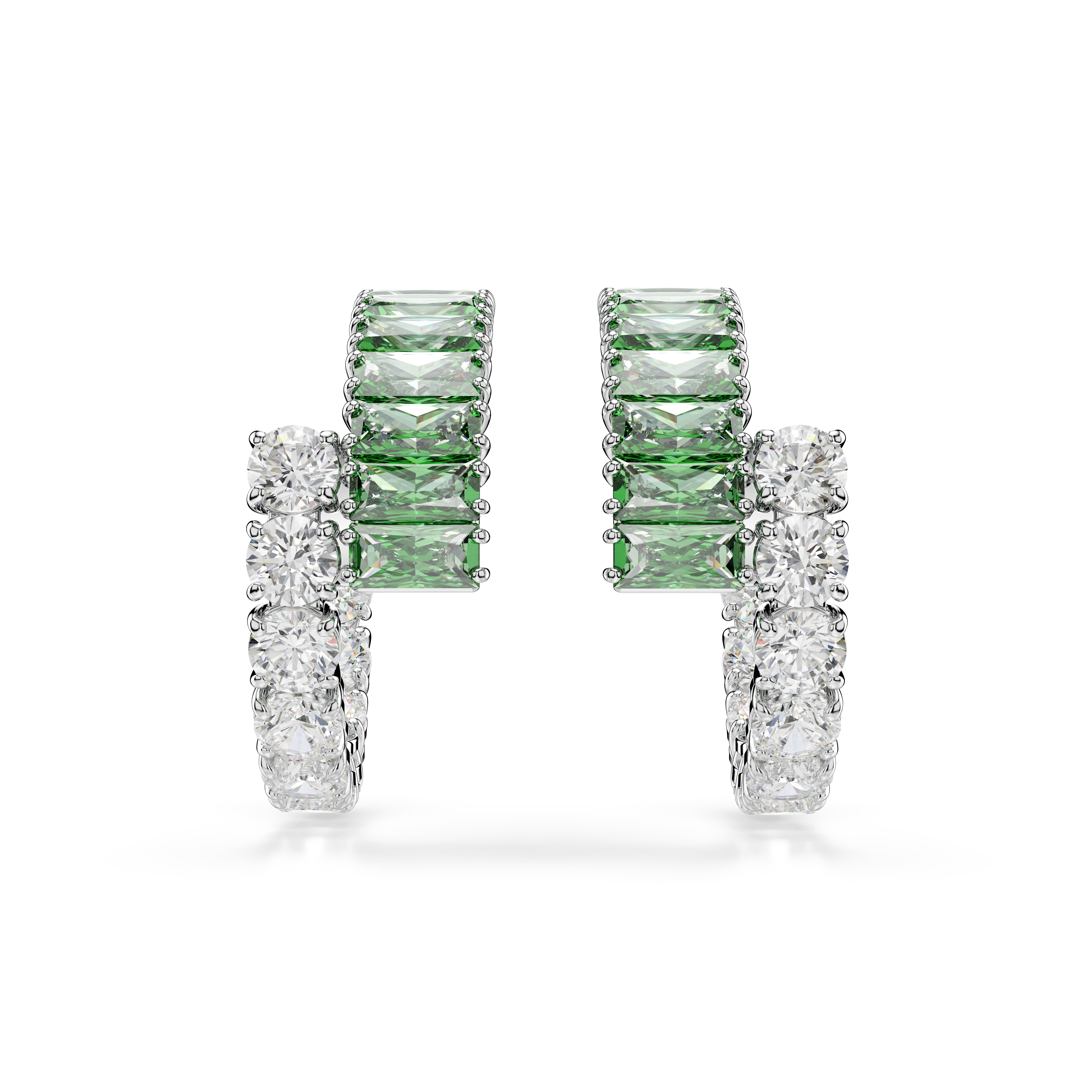 Matrix Halka Küpe, Karışık Kesim, Yeşil, Rodyum Kaplama