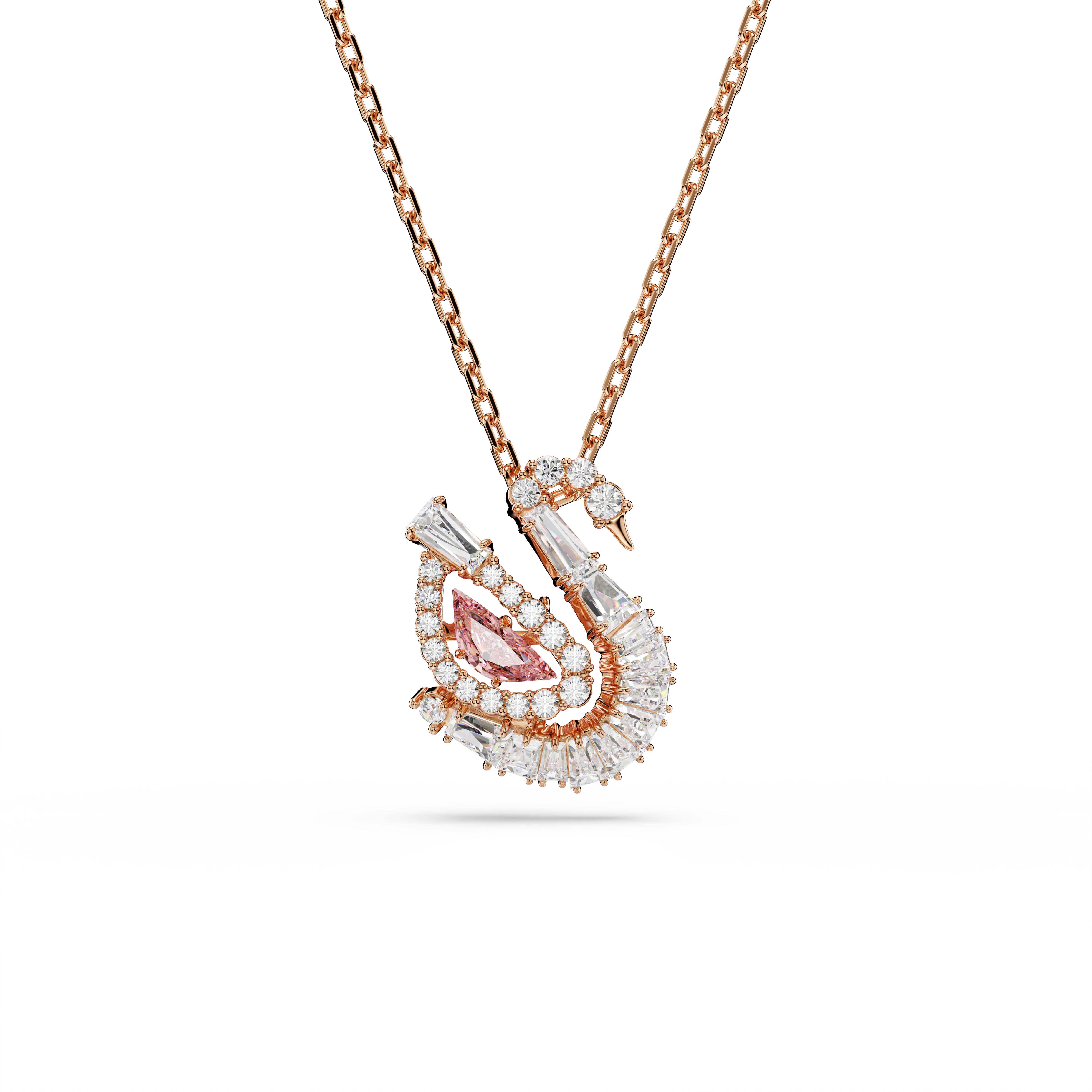 Swan Kolye, Karışık Kesim, Kuğu, Pembe, Pembe Altın Rengi Kaplama