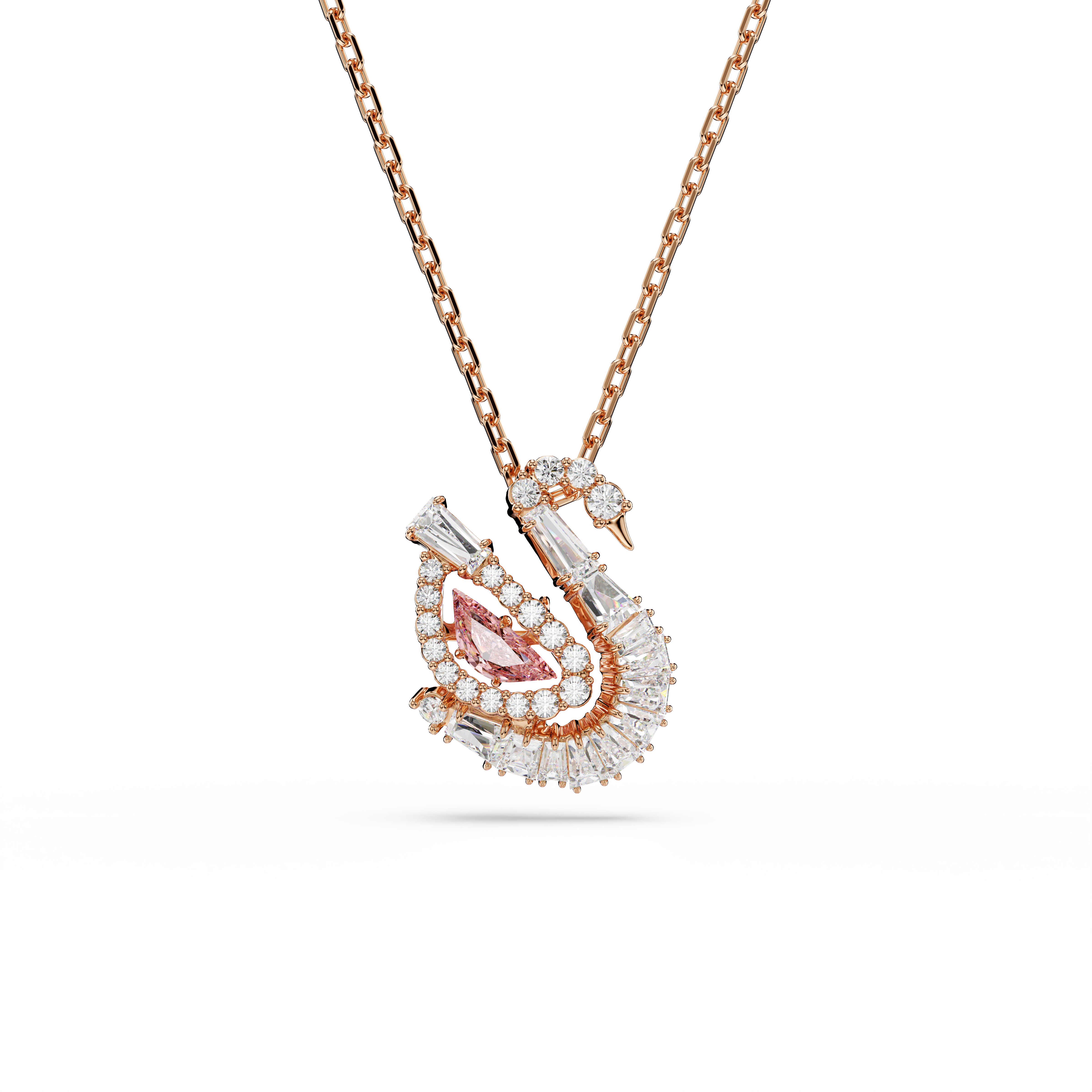 Swan Kolye, Karışık Kesim, Kuğu, Pembe, Pembe Altın Rengi Kaplama