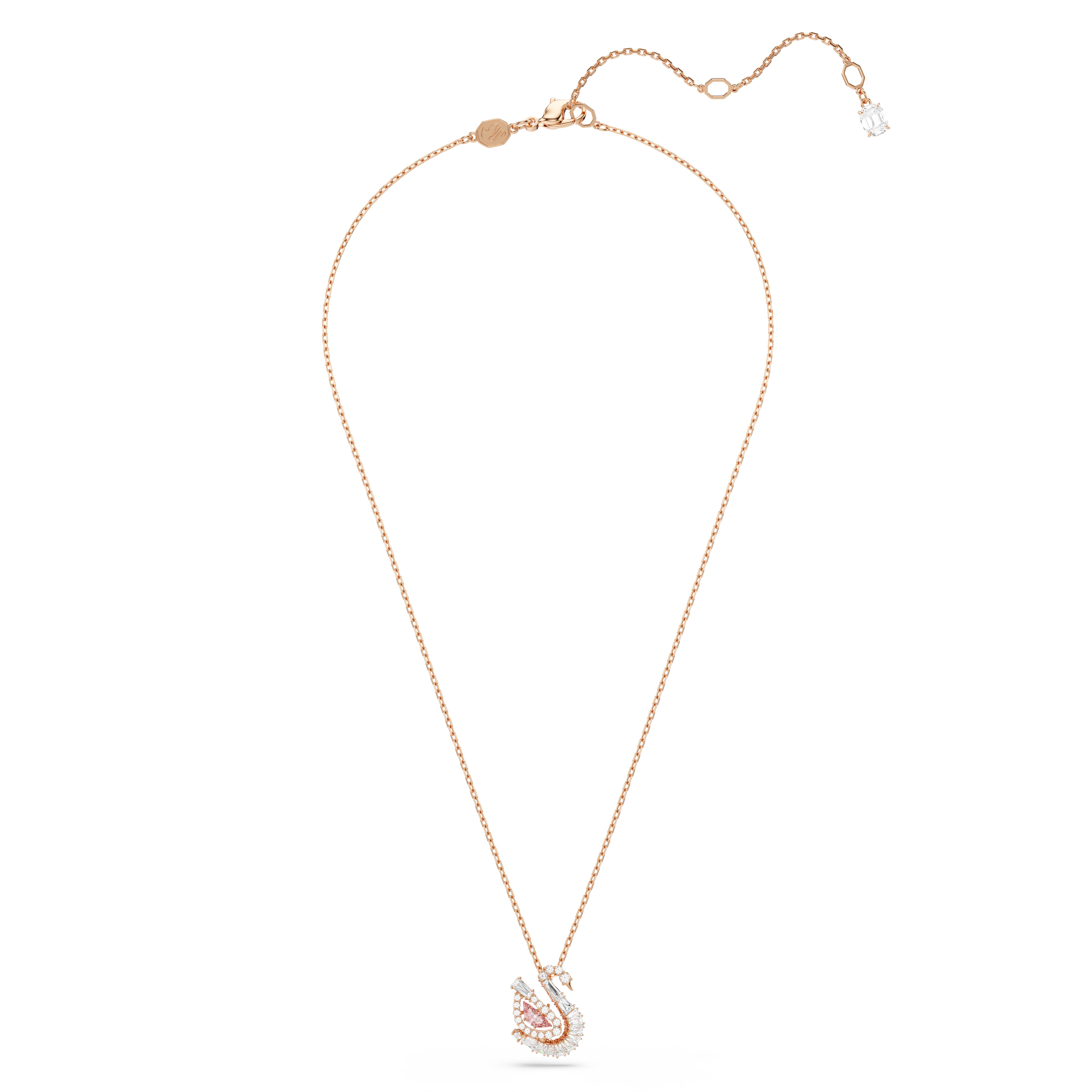 Swan Kolye, Karışık Kesim, Kuğu, Pembe, Pembe Altın Rengi Kaplama