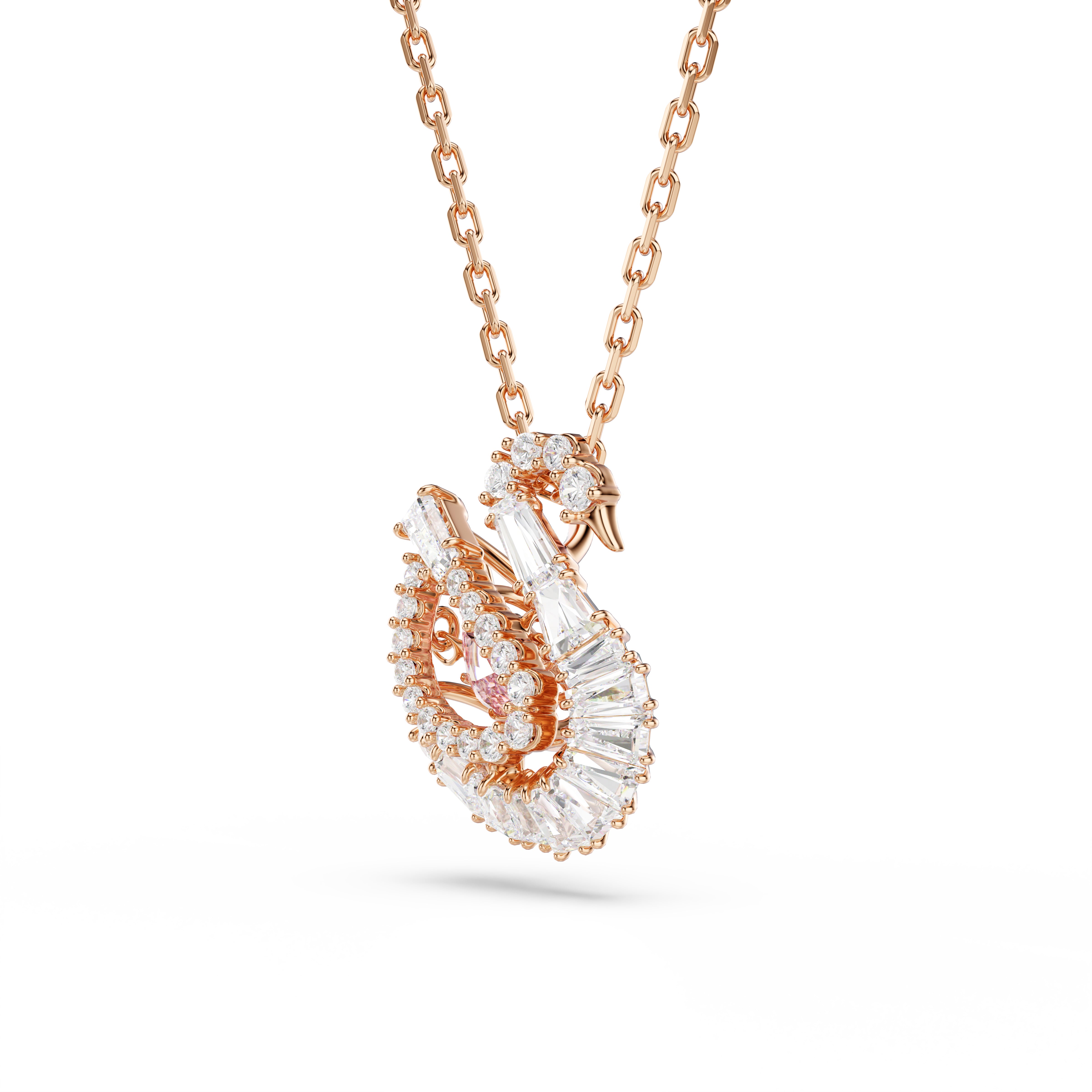 Swan Kolye, Karışık Kesim, Kuğu, Pembe, Pembe Altın Rengi Kaplama