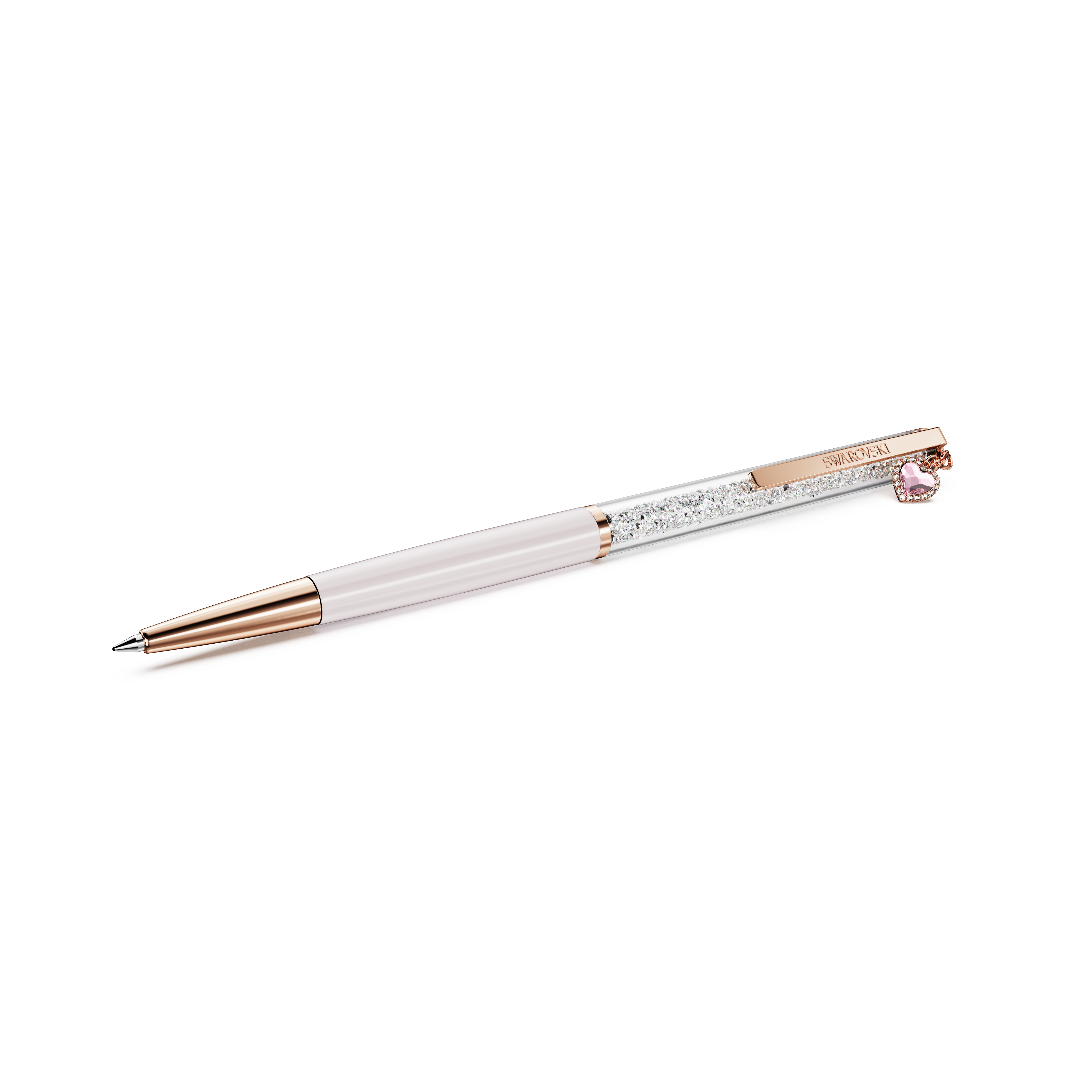 Crystalline Tükenmez Kalem, Kalp, Pembe, Pembe Lakeli, Pembe Altın Rengi Kaplama
