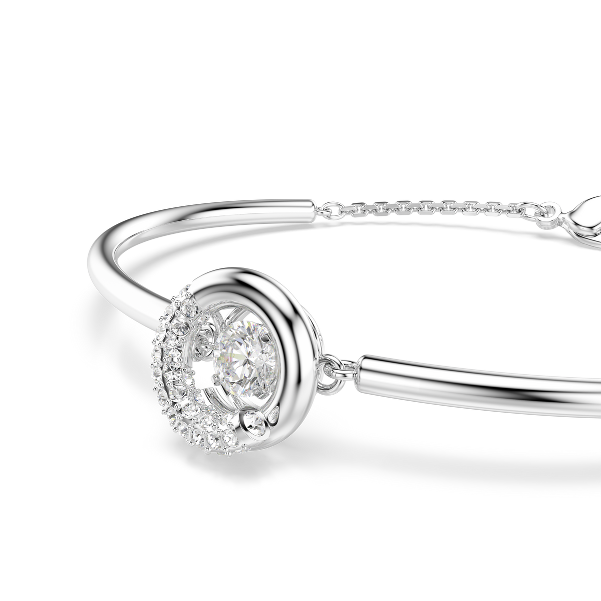Dextera Bangle Bileklik, Yuvarlak Kesim, Beyaz Tek Taş, Rodyum Kaplama