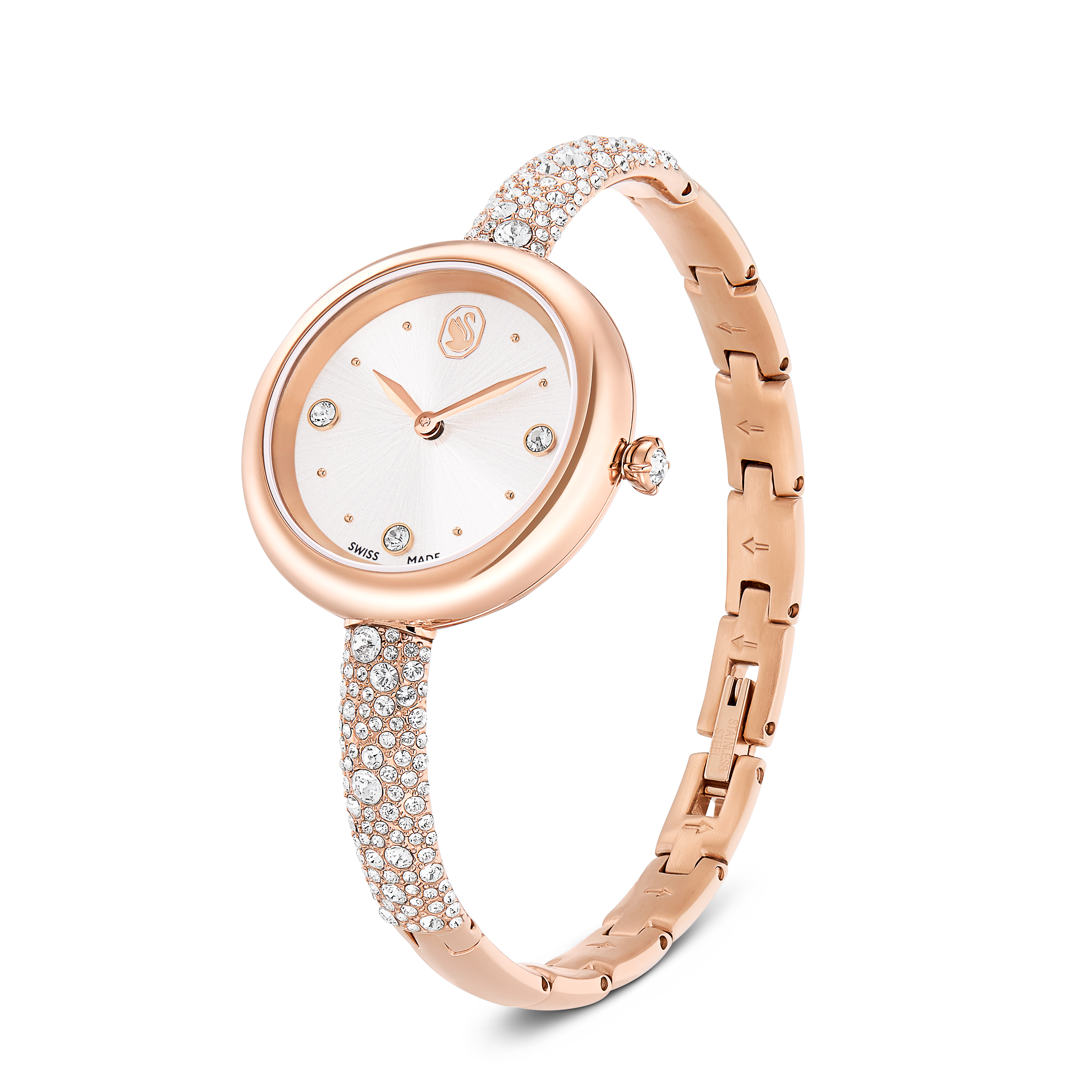 Sublima Bangle Saat, İsviçre Üretimi, Metal Bileklik, Rose Altın Tonu, Pembe Altın Rengi Yüzey