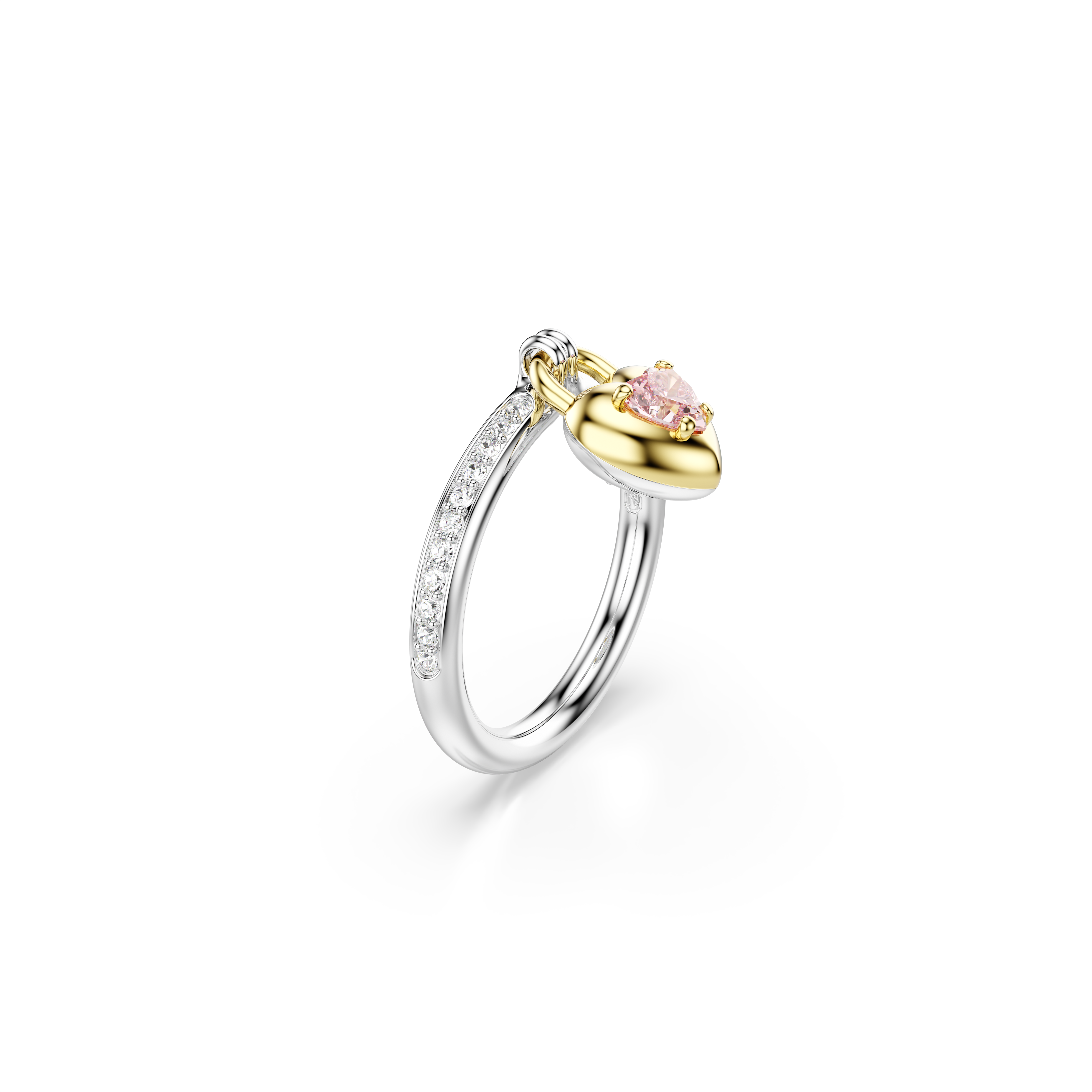 Idyllia Motif Yüzük, Karişik Kesim, Kalp, Pembe, Rodyum Kaplama