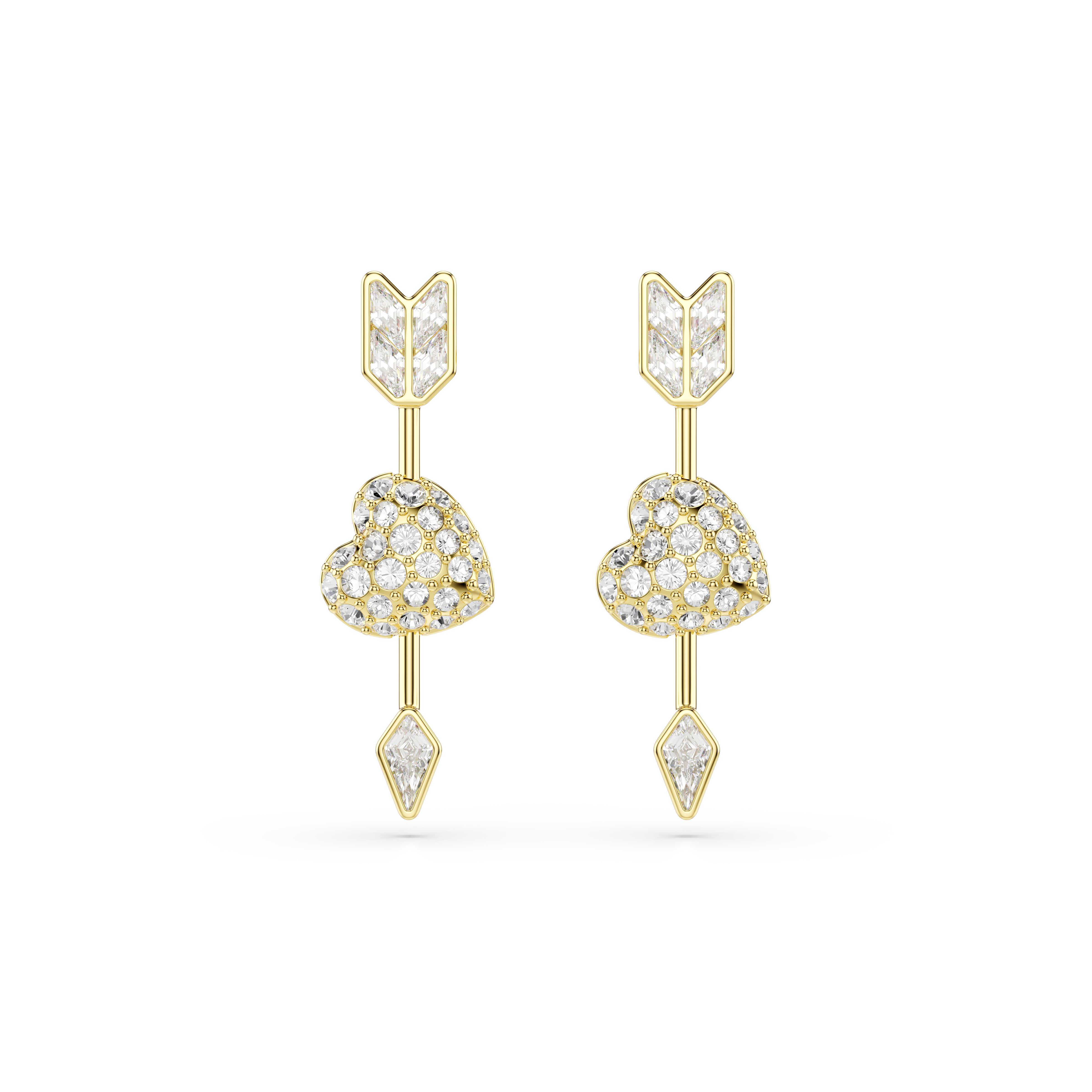 Idyllia Düğme Küpe, Karişik Kesim, Oklu Kalp, Beyaz, Sari Ve Rodyum Kaplama