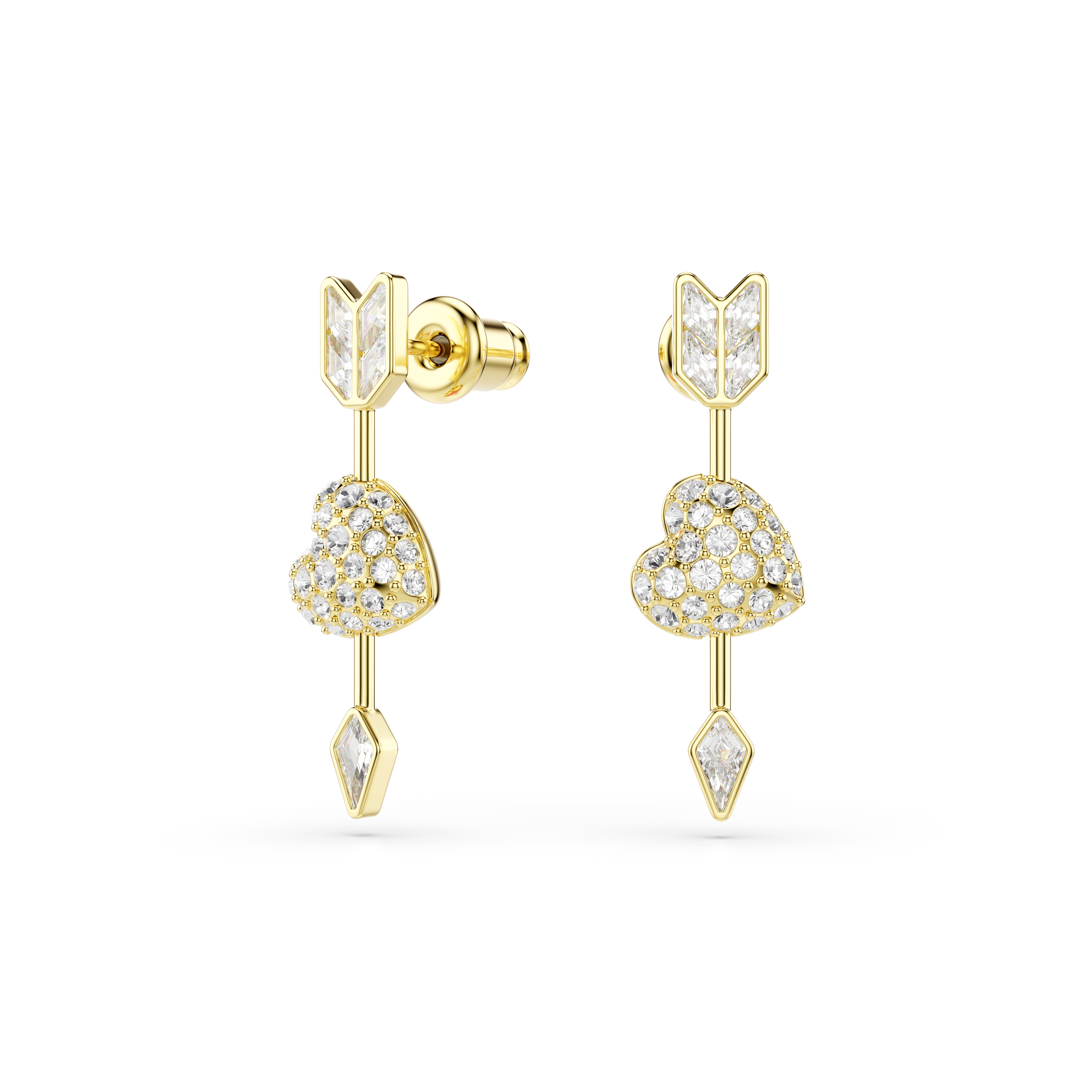 Idyllia Düğme Küpe, Karişik Kesim, Oklu Kalp, Beyaz, Sari Ve Rodyum Kaplama