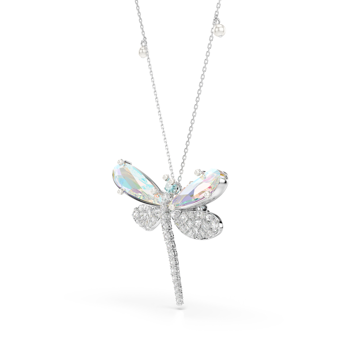 Ariana Grande x Swarovski Zincir Kolye Ve Broş, Kristal İnci, Karışık Kesim, Yusufçuk, Beyaz, Rodyum Kaplama