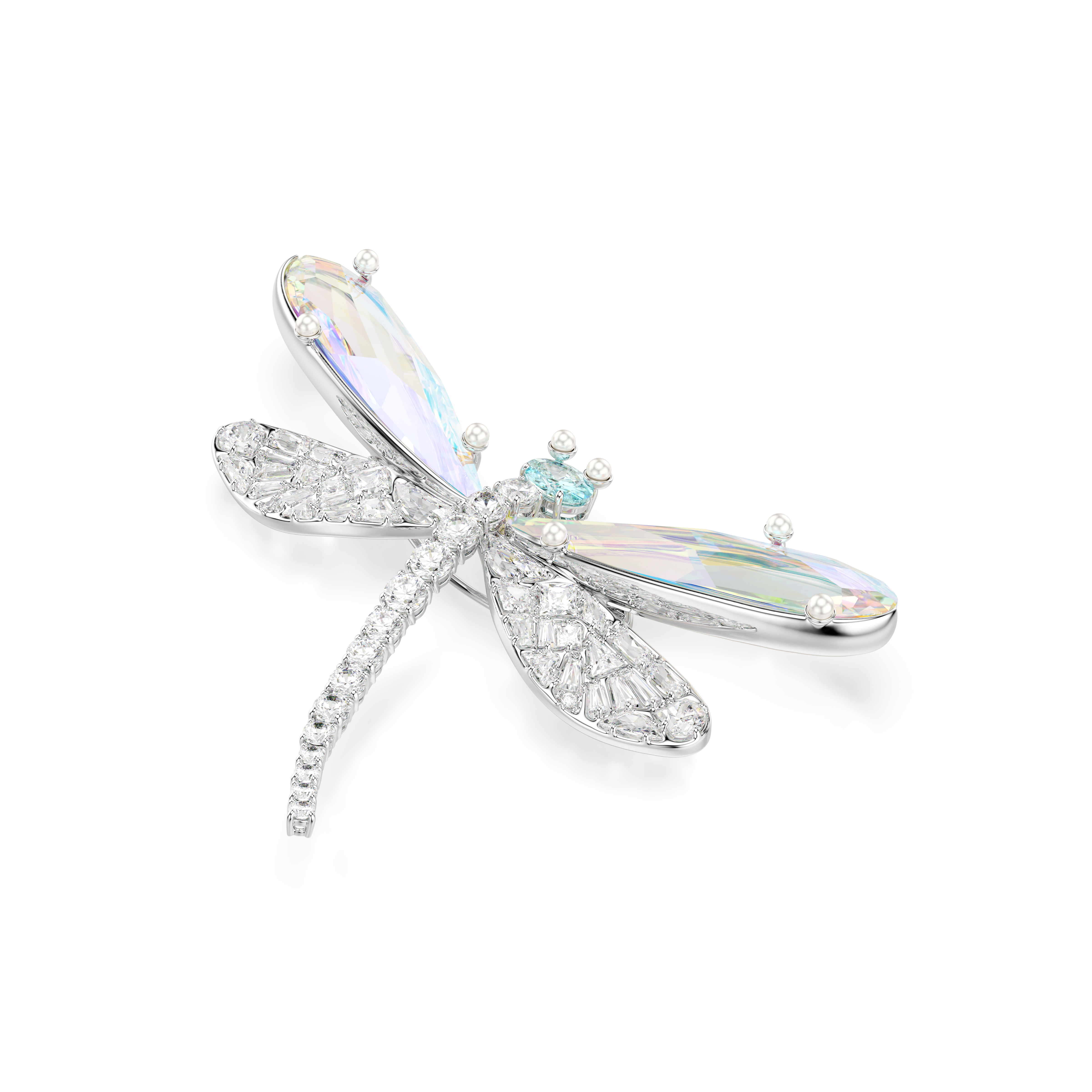 Ariana Grande x Swarovski Zincir Kolye Ve Broş, Kristal İnci, Karışık Kesim, Yusufçuk, Beyaz, Rodyum Kaplama