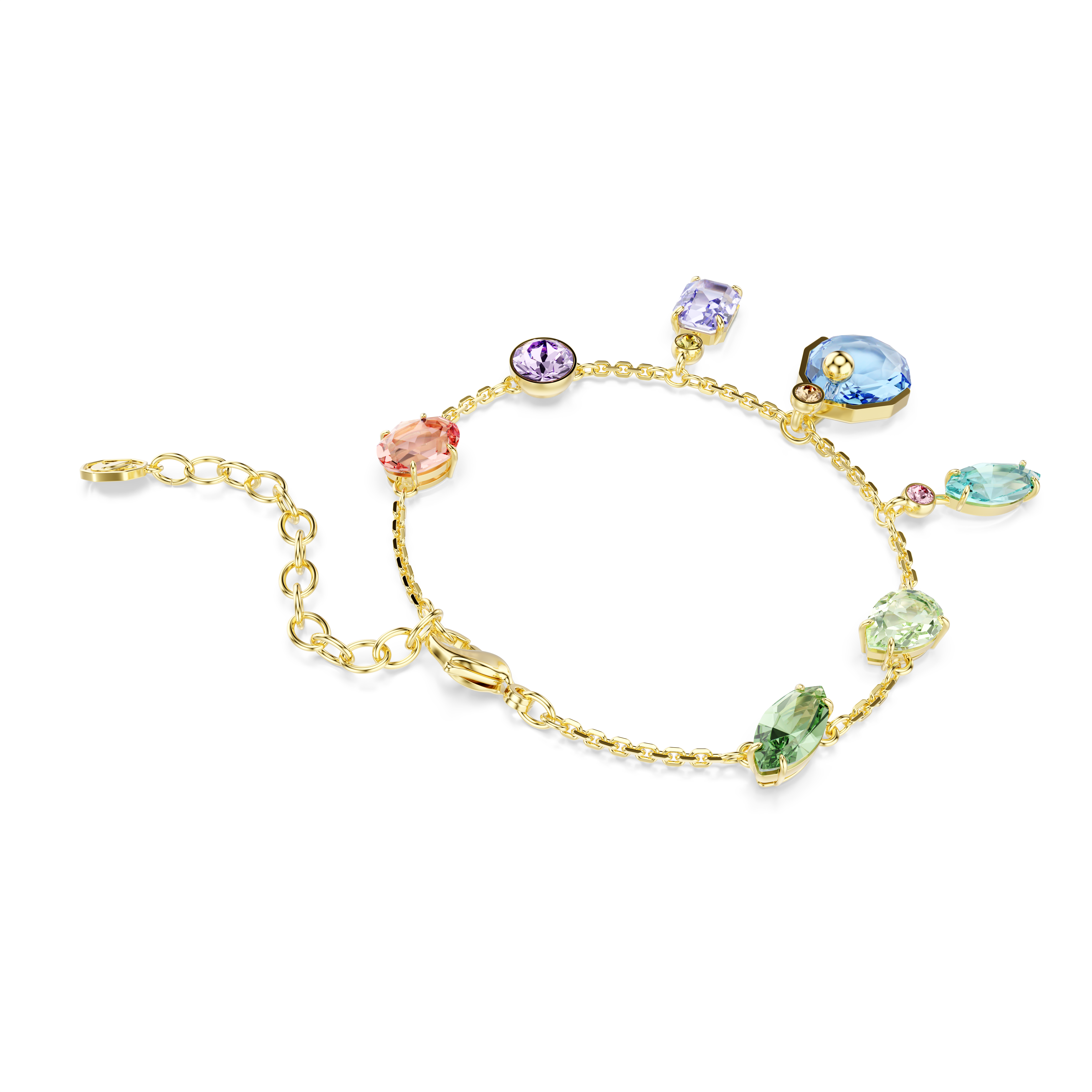 Gema Bileklik, Karişik Kesim, Sallantili Kristaller, Çok Renkli, Sari Altin Rengi Kaplama
