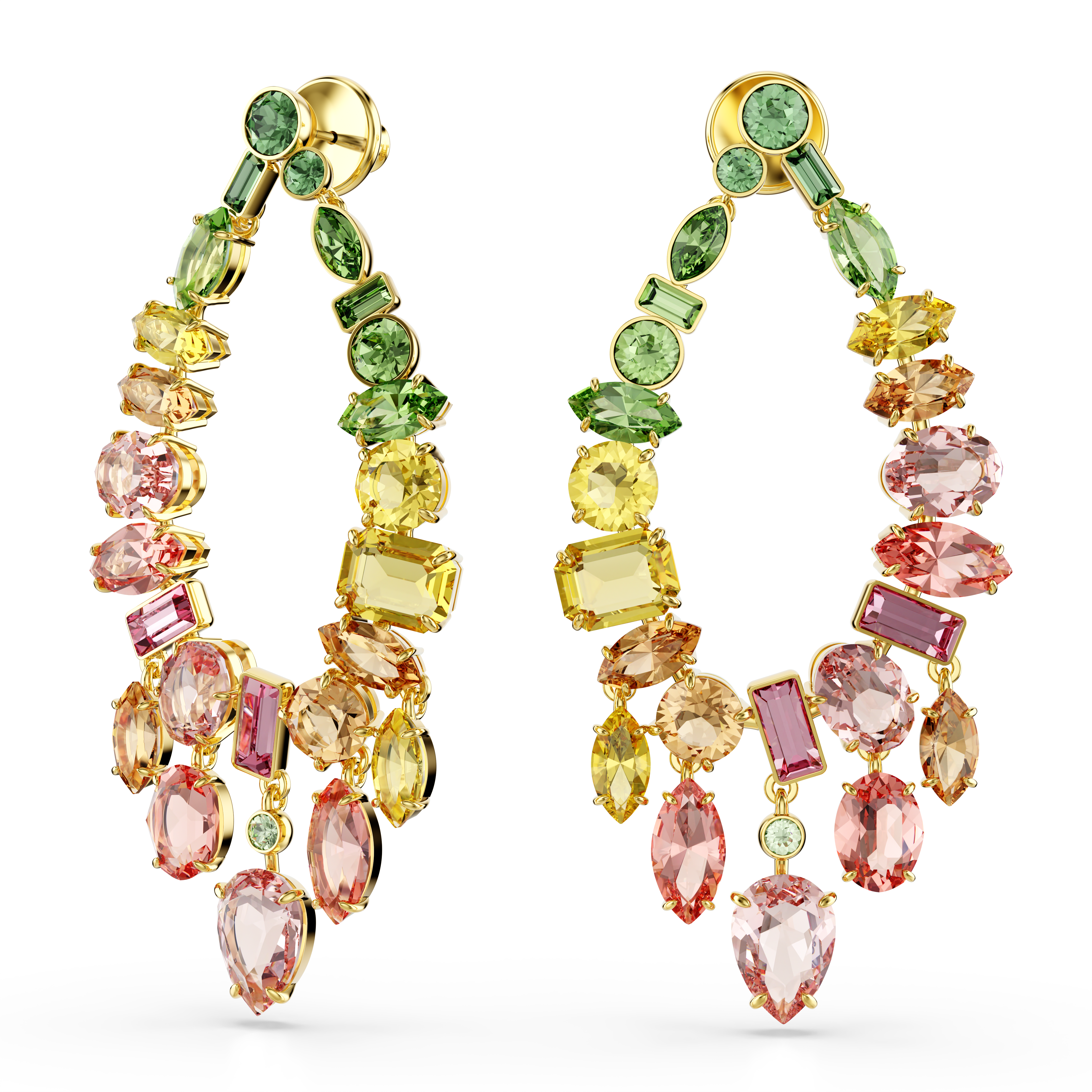 Gema Damla Küpe, Karişik Kesim, Avize, Çok Renkli, Sari Altin Rengi Kaplama