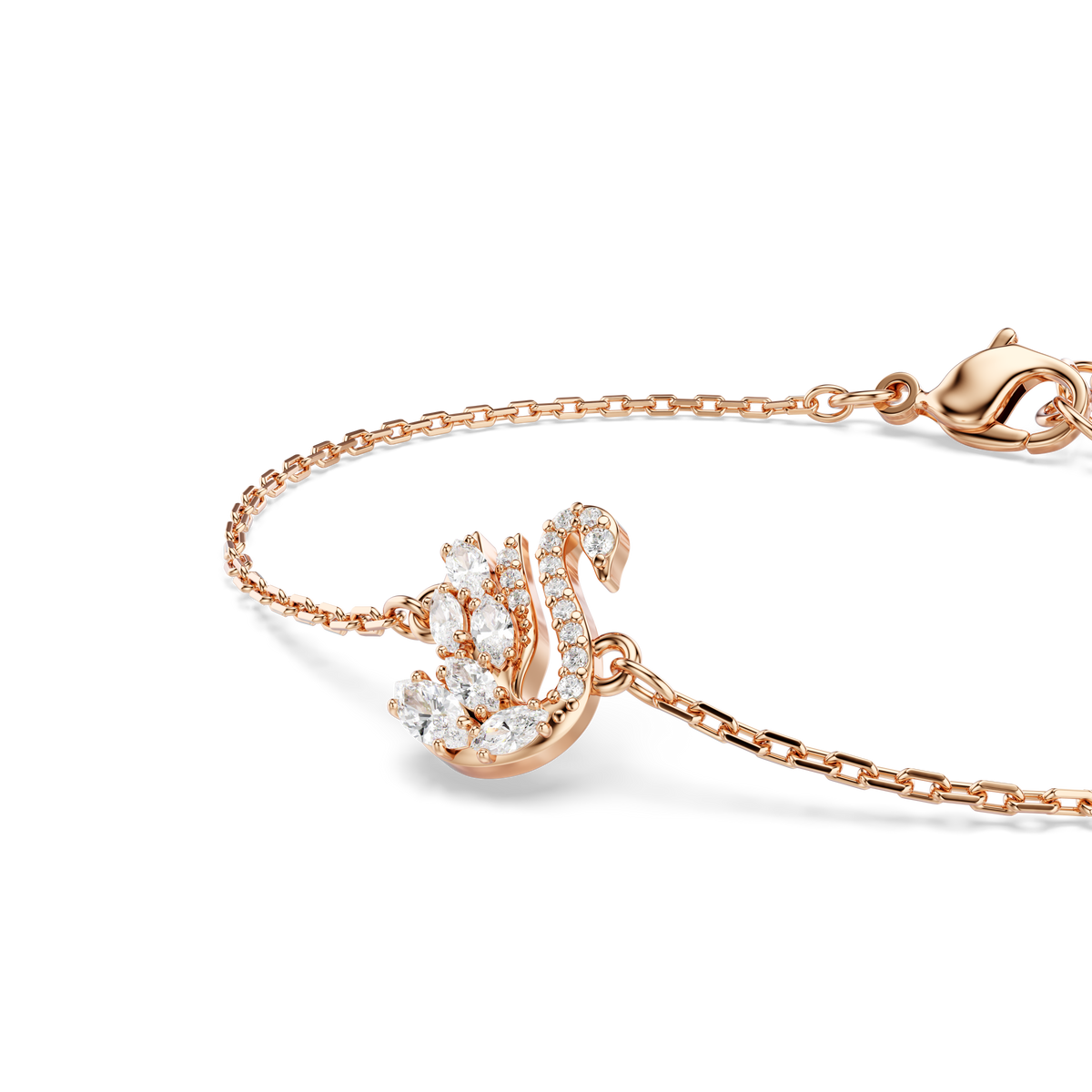 Swan Bileklik, Karışık Kesim, Kuğu, Beyaz, Pembe Altın Rengi Kaplama