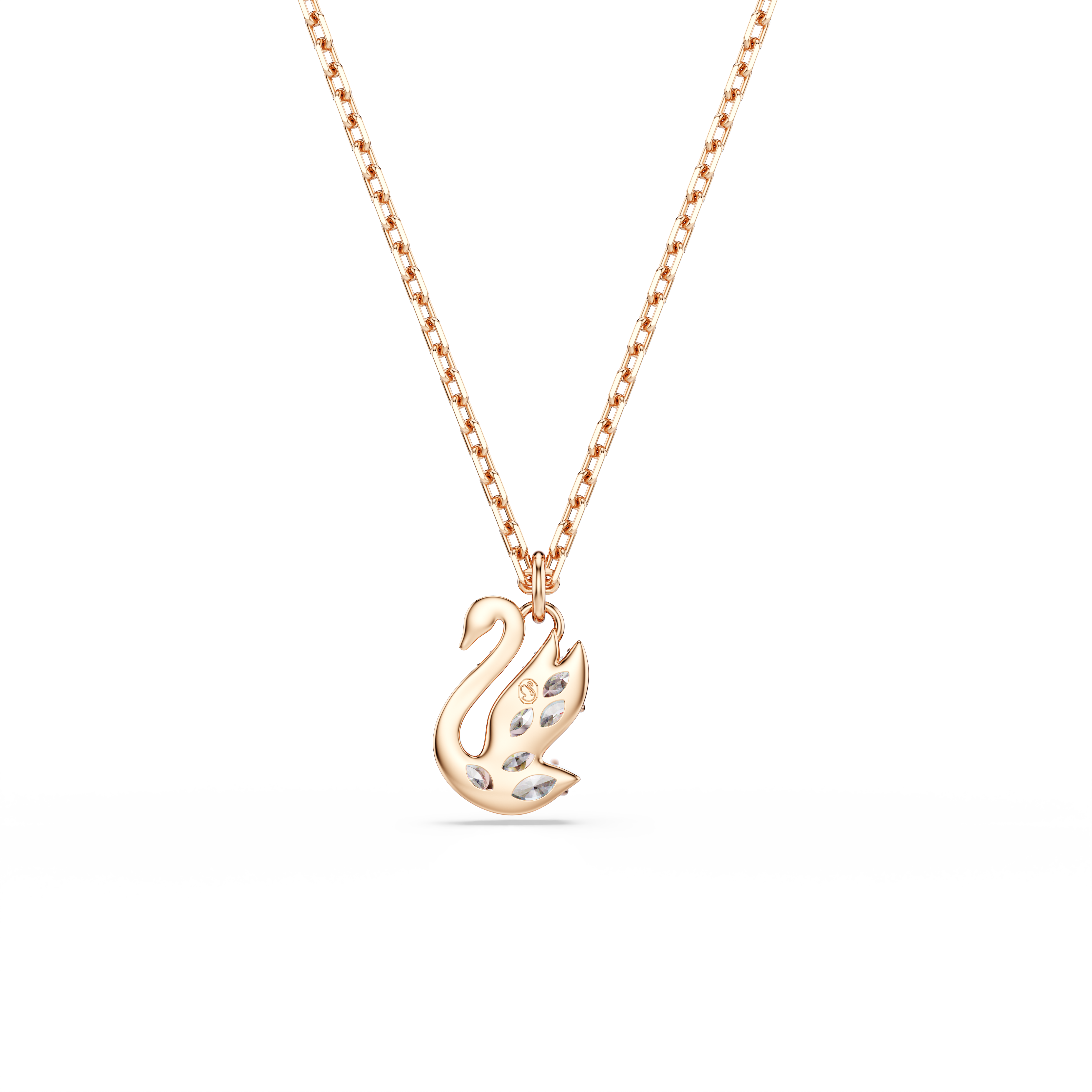 Swan Zincir Kolye, Karışık Kesim, Kuğu, Beyaz, Pembe Altın Rengi Kaplama