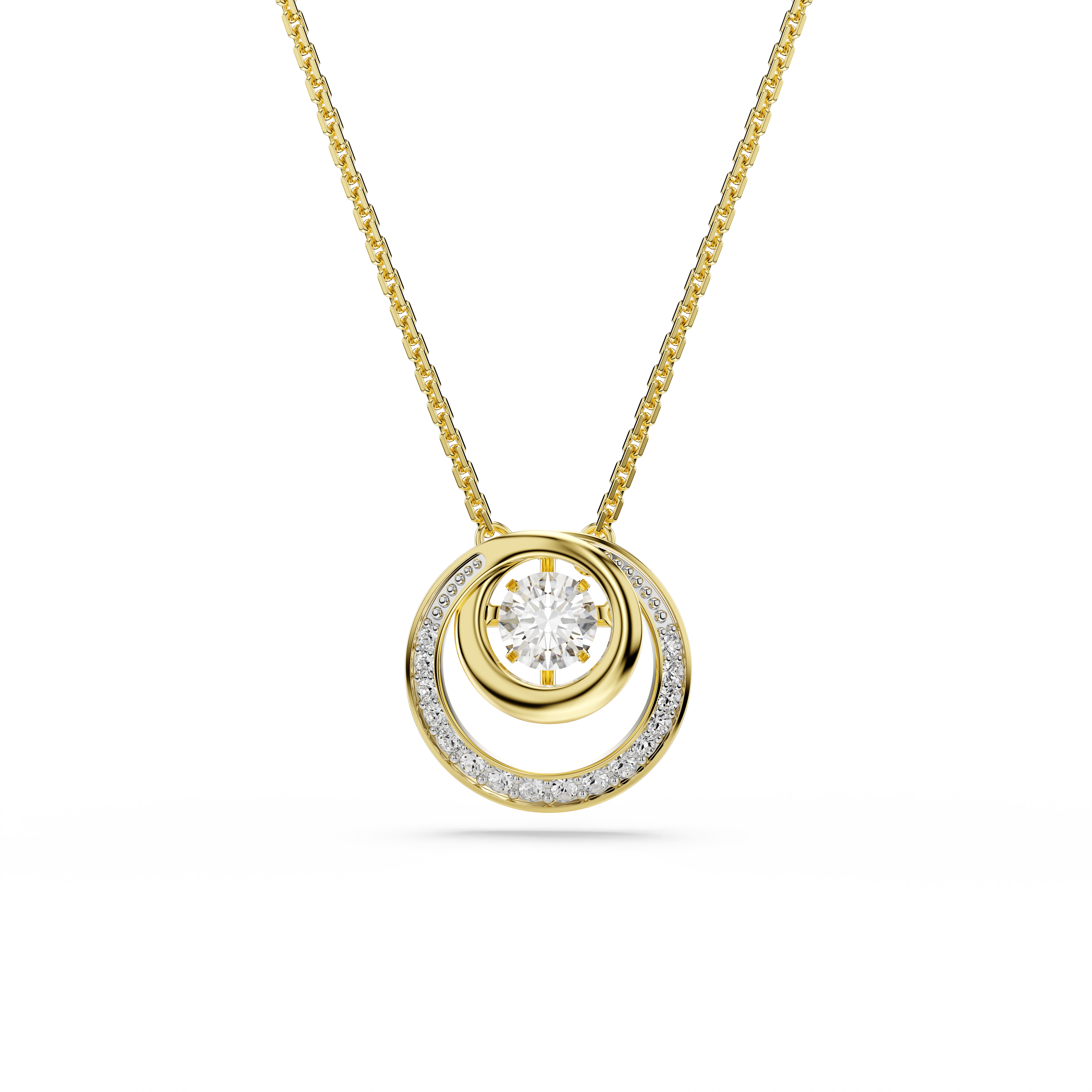 Hyperbola Kolye, Yuvarlak Kesim, Beyaz, Sari Altin Rengi Kaplama