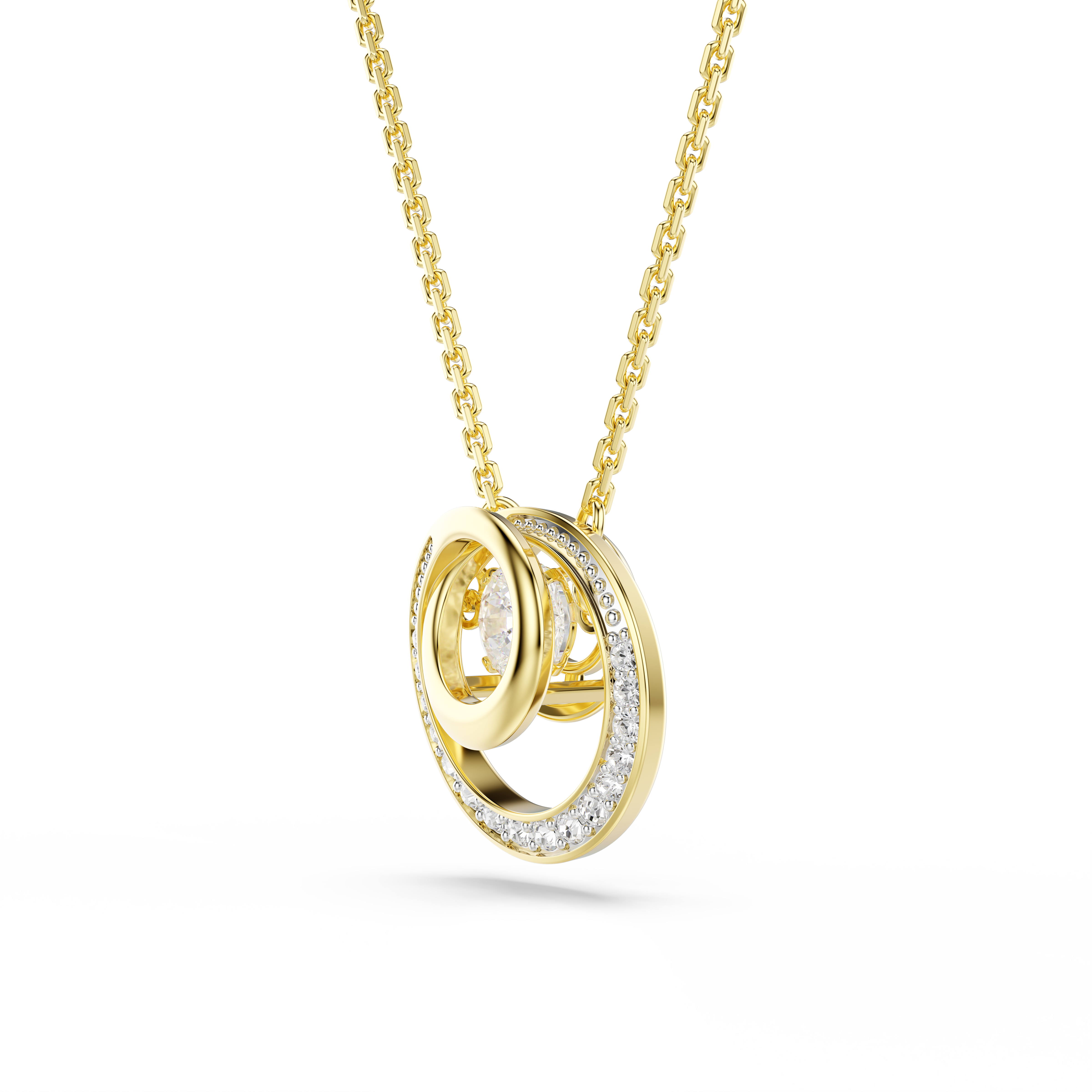 Hyperbola Kolye, Yuvarlak Kesim, Beyaz, Sari Altin Rengi Kaplama