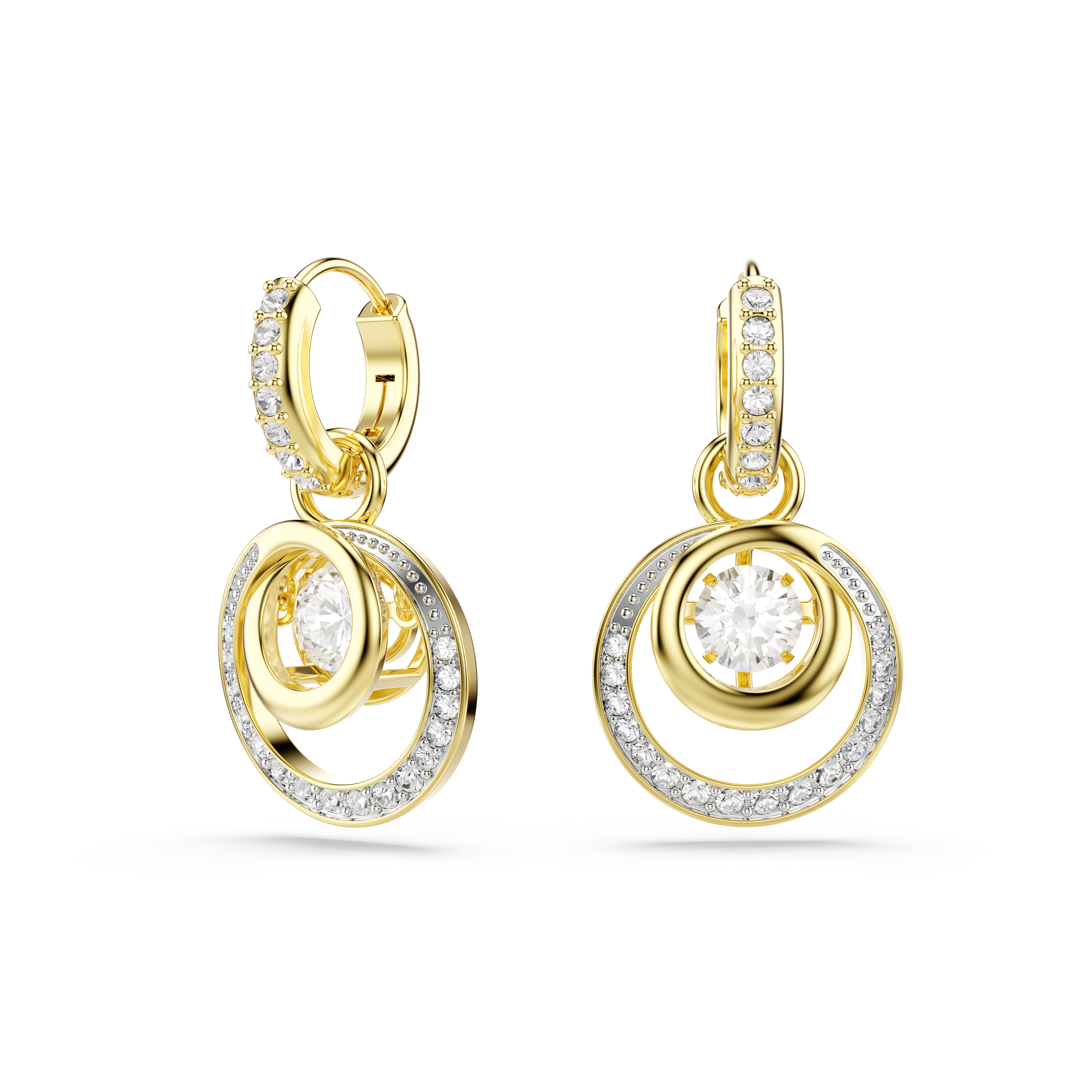 Hyperbola Düğme Küpe, Yuvarlak Kesim, Beyaz, Sari Altin Rengi Kaplama