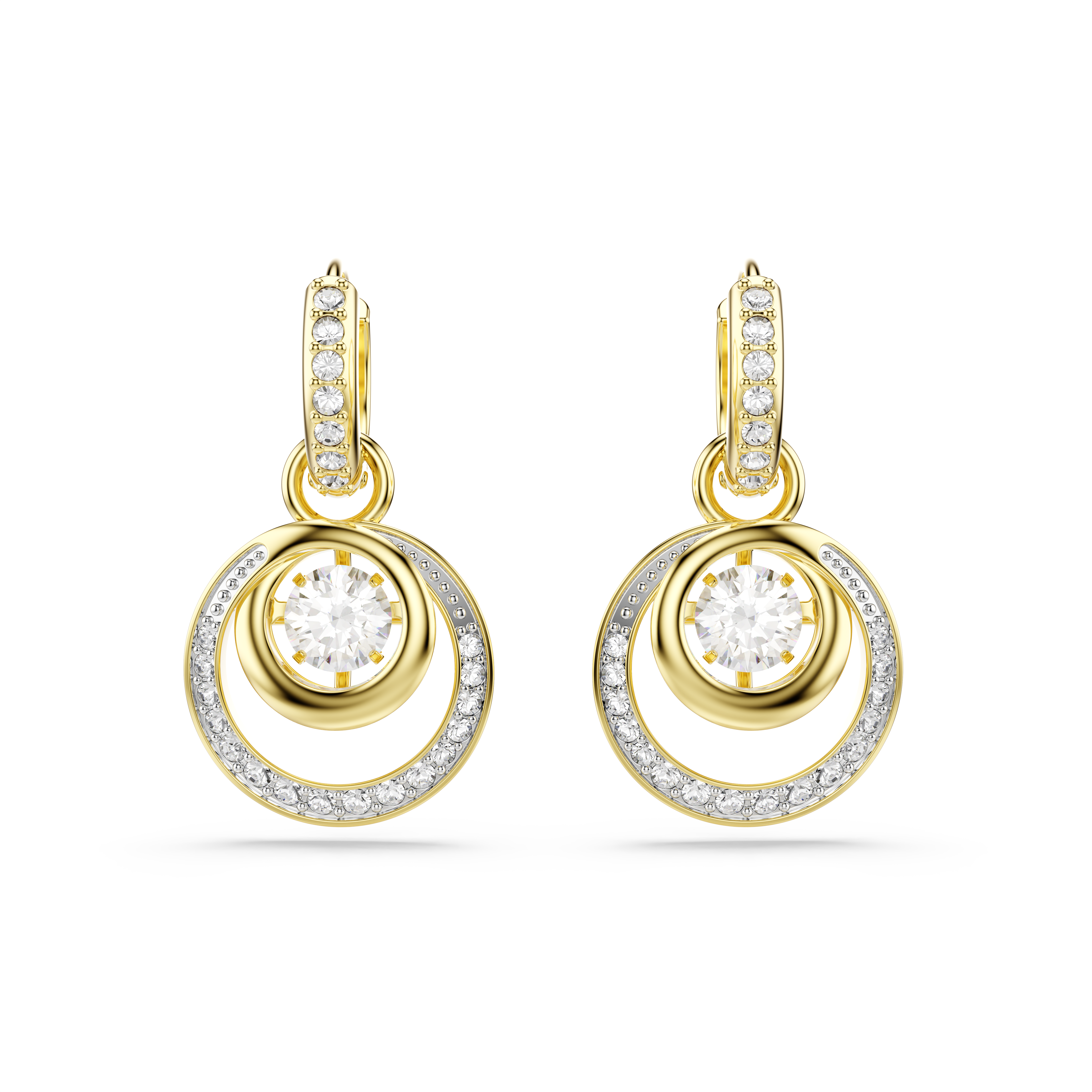 Hyperbola Düğme Küpe, Yuvarlak Kesim, Beyaz, Sari Altin Rengi Kaplama