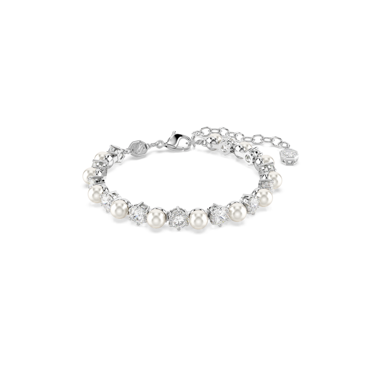 Matrix Set, Kristal İnci, Yuvarlak Kesim, Beyaz, Rodyum Kaplama
