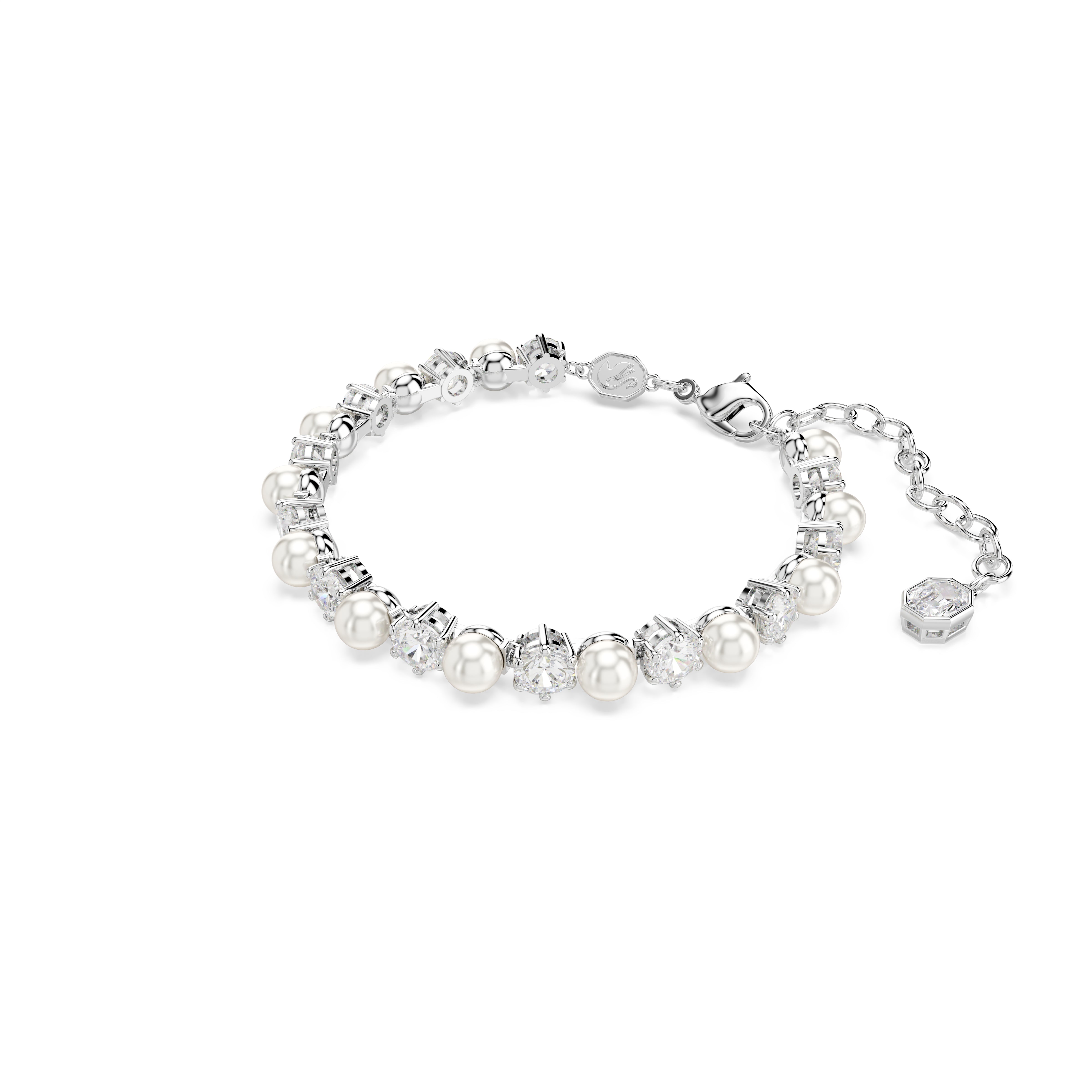 Matrix Set, Kristal İnci, Yuvarlak Kesim, Beyaz, Rodyum Kaplama