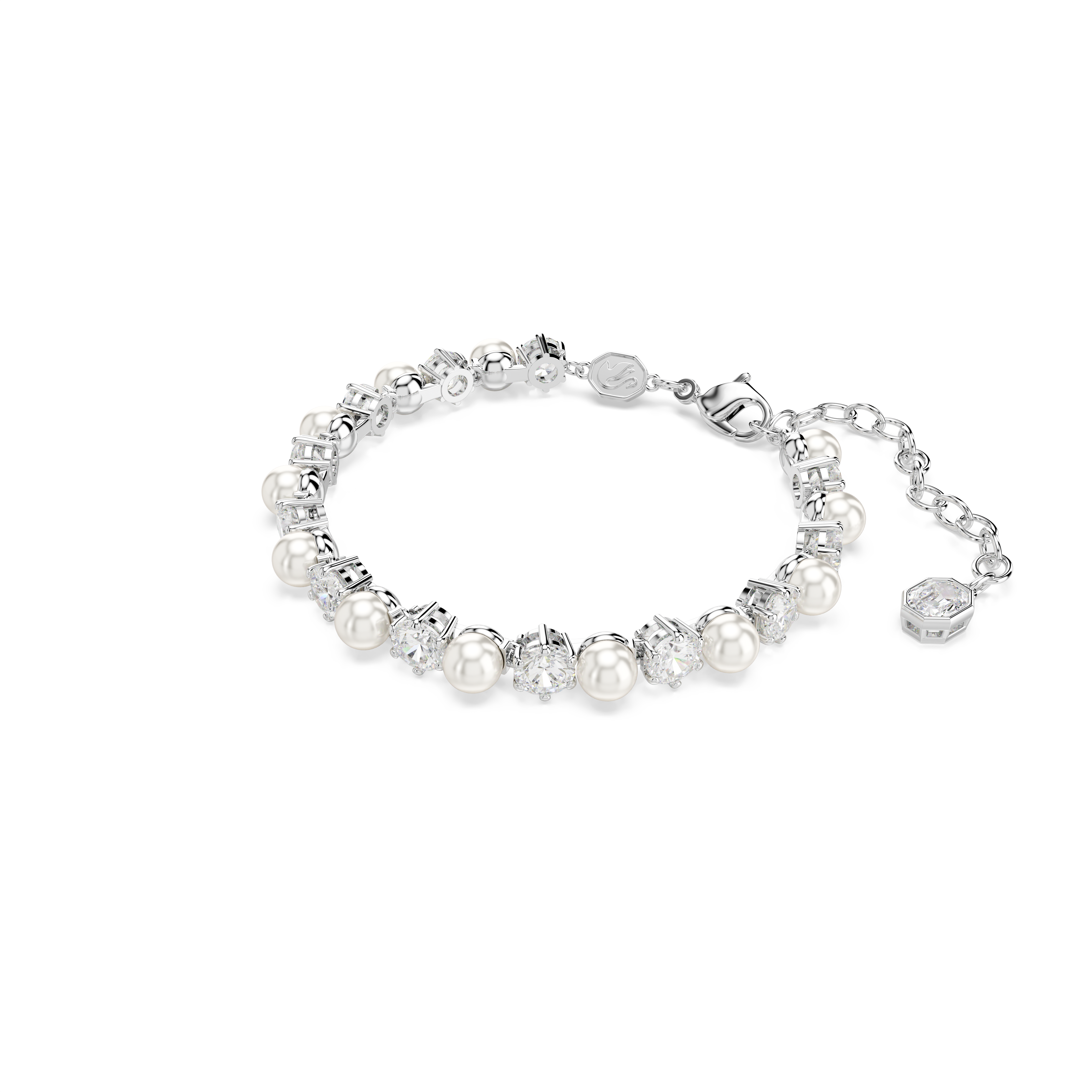 Matrix Set, Kristal İnci, Yuvarlak Kesim, Beyaz, Rodyum Kaplama