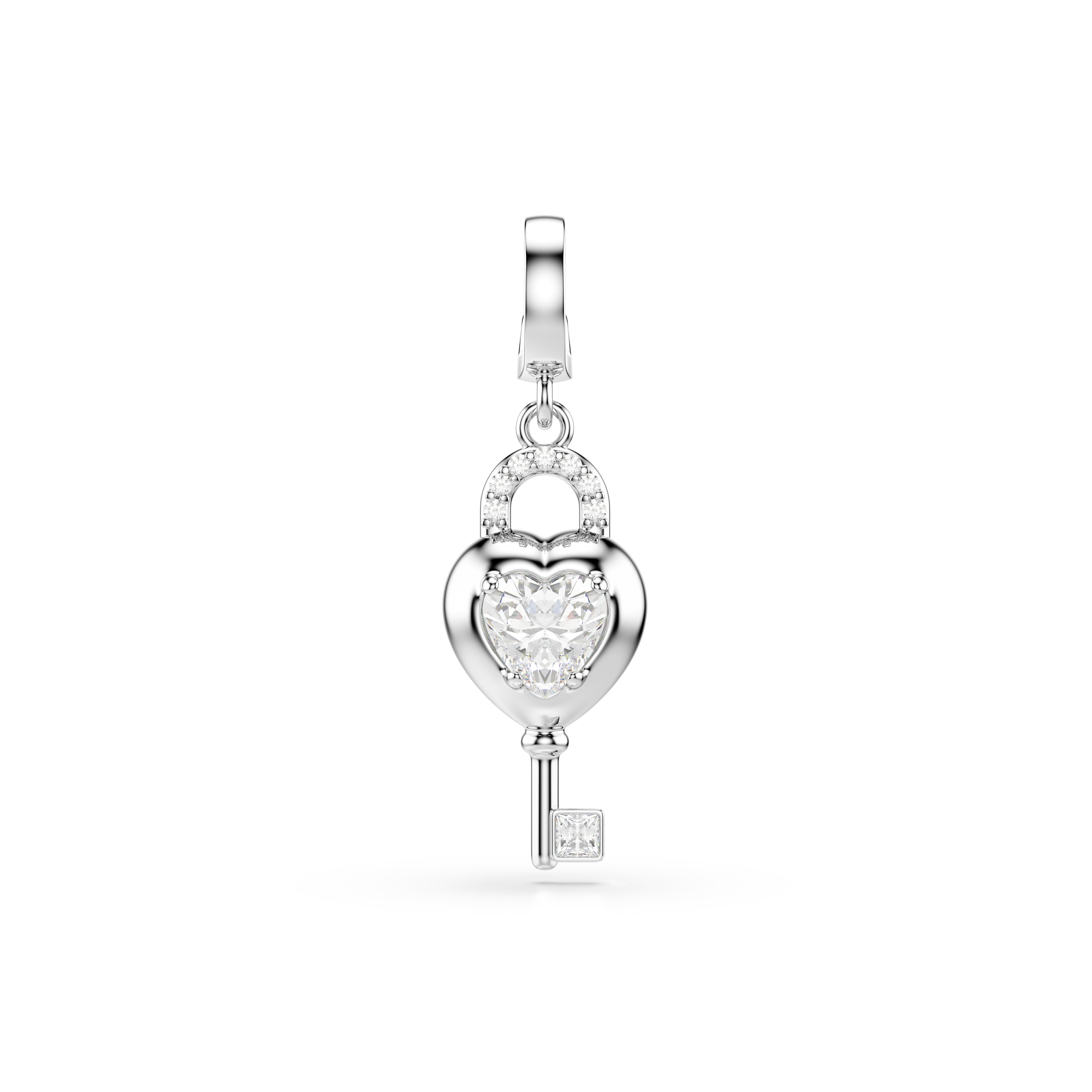 Idyllia Charm, Karışık Kesim, Anahtarlı Kalp, Beyaz, Rodyum Kaplama