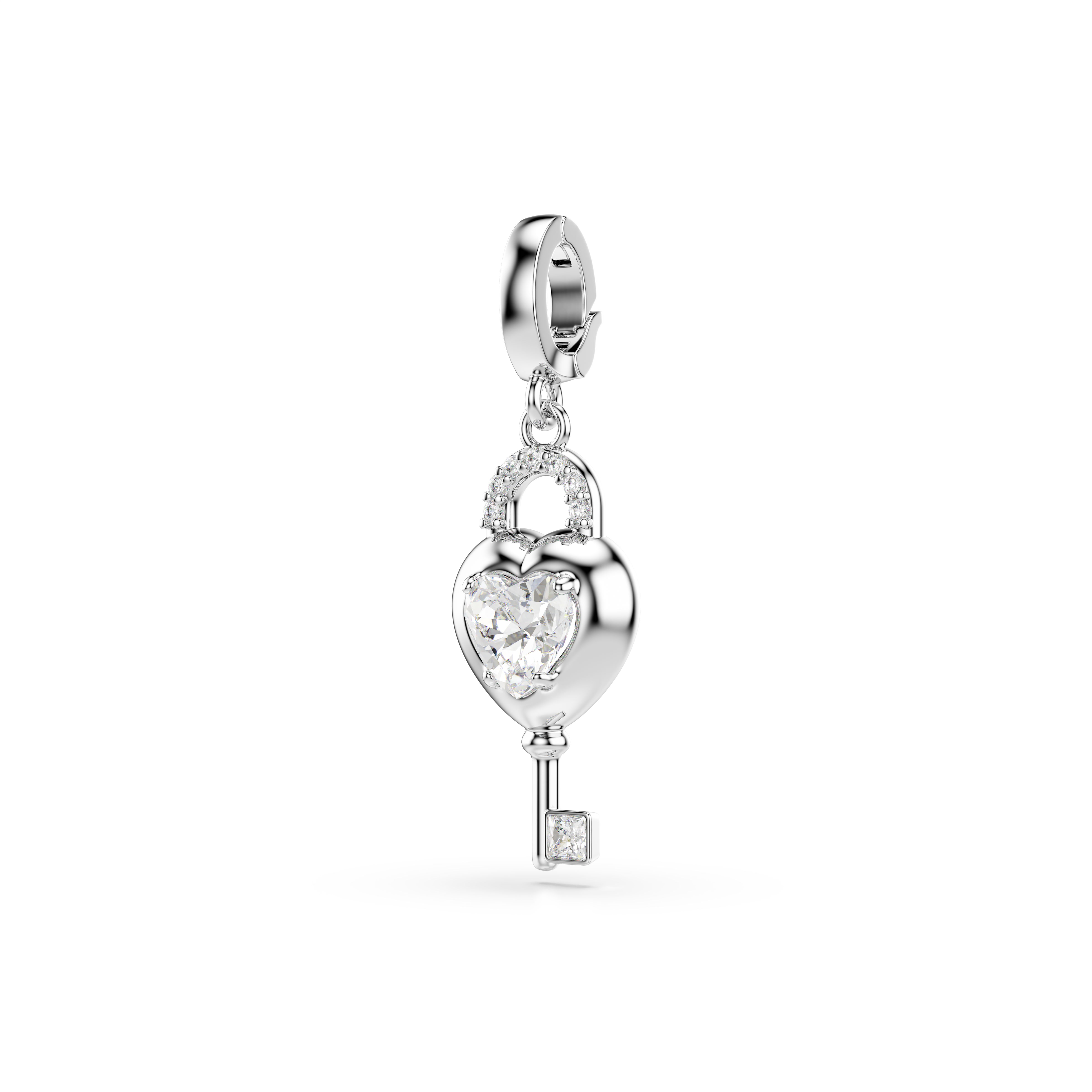 Idyllia Charm, Karışık Kesim, Anahtarlı Kalp, Beyaz, Rodyum Kaplama