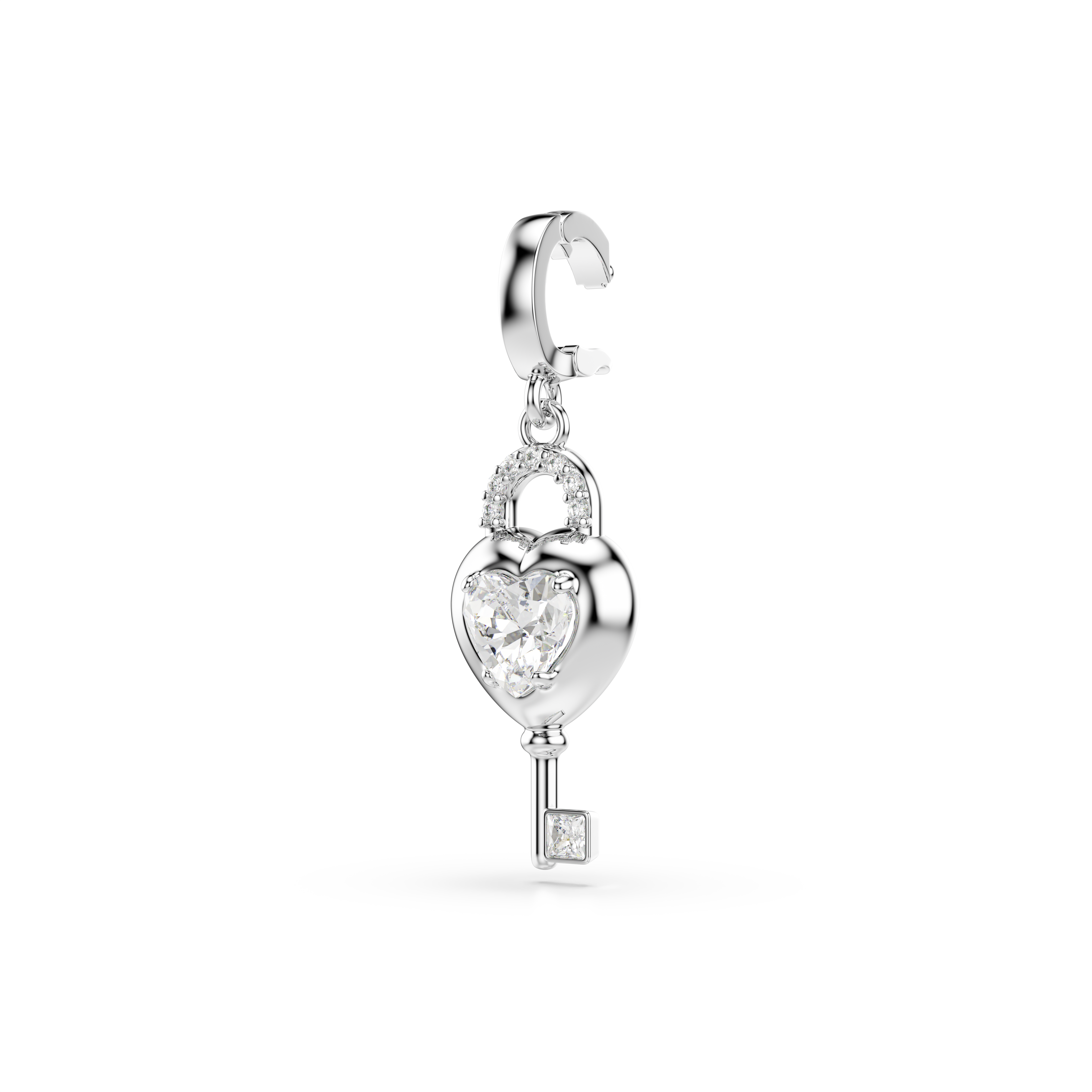 Idyllia Charm, Karışık Kesim, Anahtarlı Kalp, Beyaz, Rodyum Kaplama